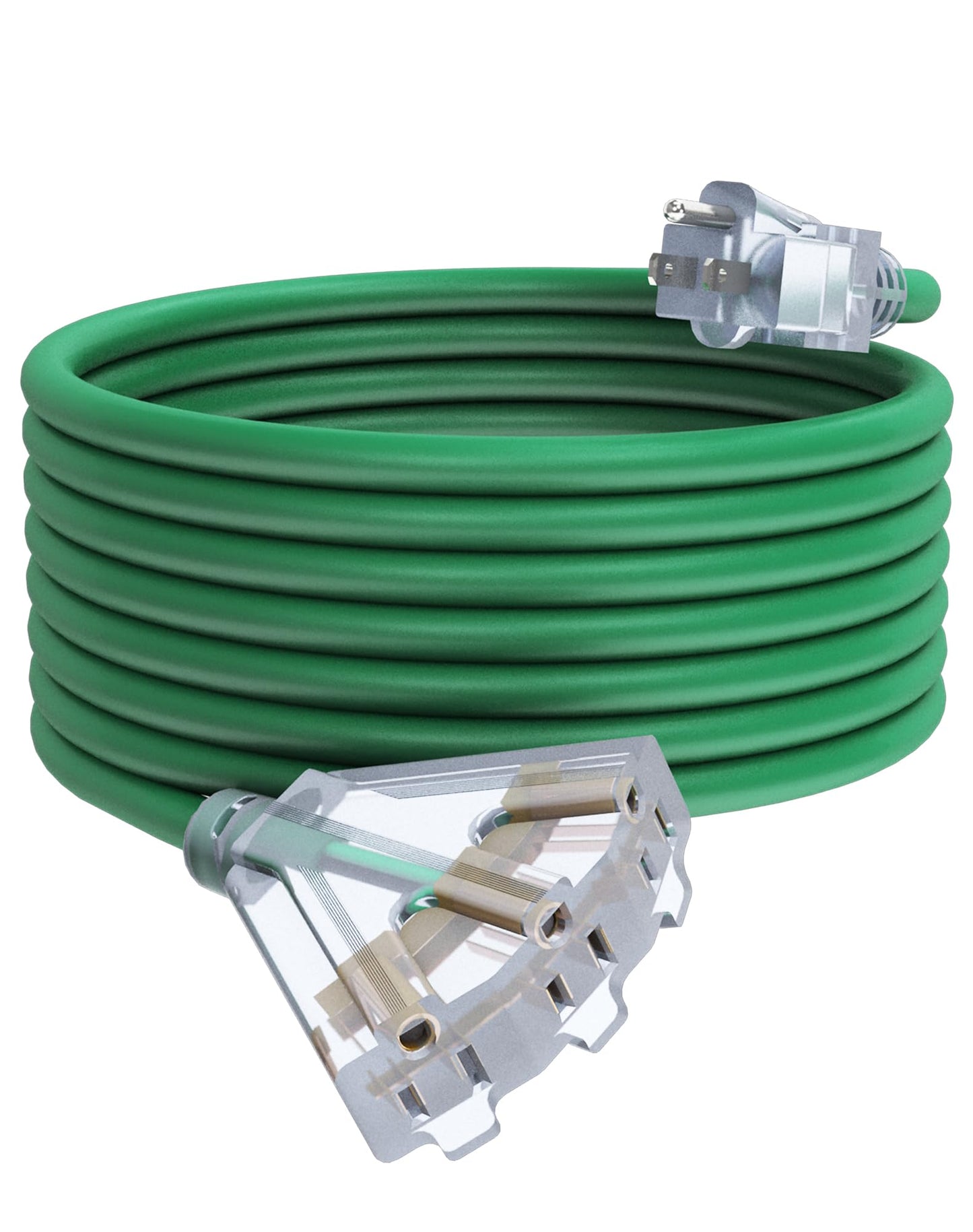 25Ft 12/3 Outdoor Extension Cord with 3-Outlets, Heavy Duty 12 Gauge 3 Prong Extension Cord Waterproof with Lighted end, 15A 12AWG 1875W SJTW, ETL Listed - Great for Garage, Garden and Home, Yellow