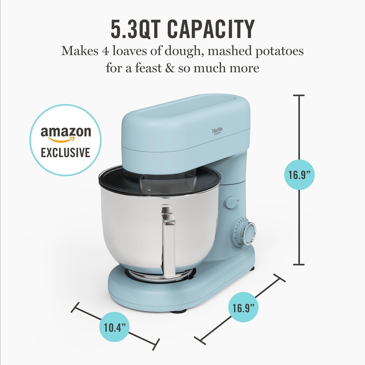 Martha Stewart Stand Mixer, 12 Speed, Tilt-Head, 5.3QT Stainless Steel Bowl, Splash Guard with Pour Chute, Whisk, Dough Hook, Flat Beater, Electric Kitchen Baking Mixer, Bread, Cake, Whip, Caviar Gray