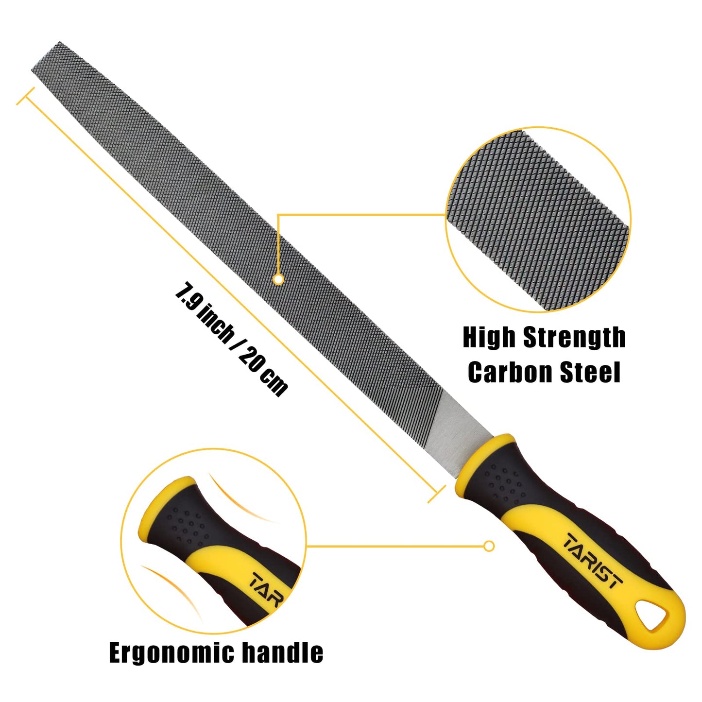 3-Piece 8" Wood Rasp File Set, Includes Flat/Half-Round/Round. For Woodworking & Sharping Wood