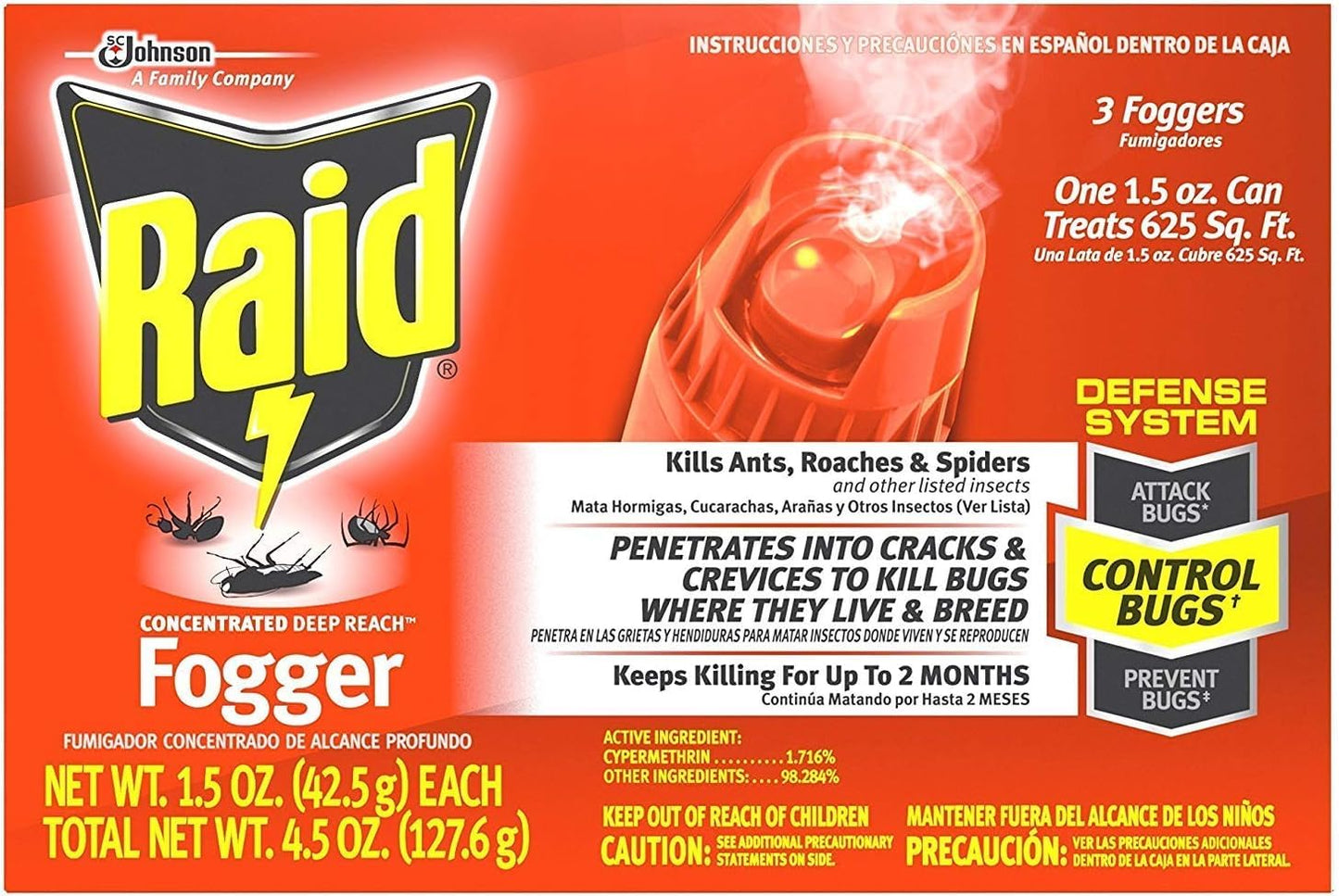 Raid® Concentrated Deep Reach Fogger, 1.5 oz, 3 Cans ( Pack of 3)