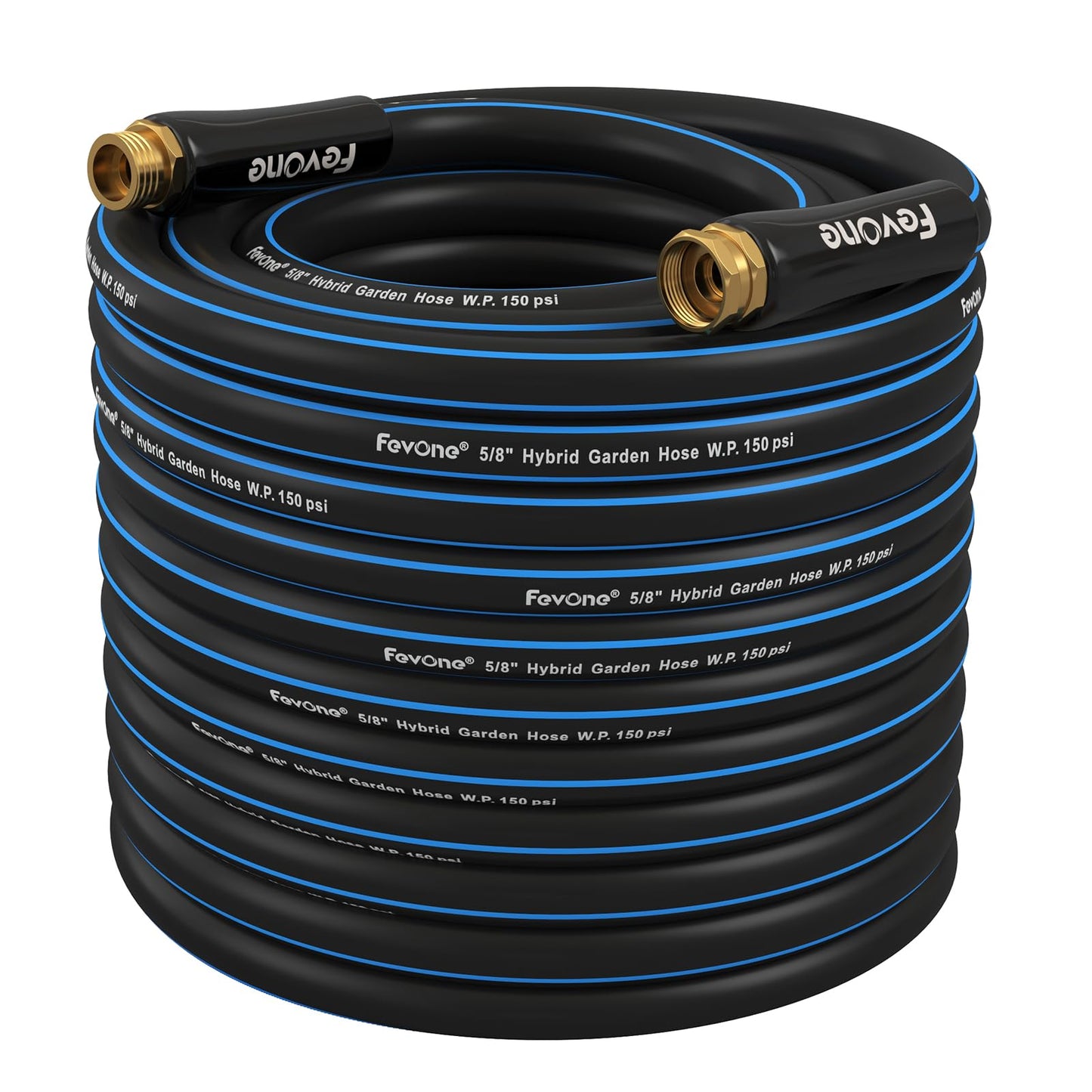Fevone 50ft Heavy Duty Garden Hose – 5/8" ID, 600 PSI, Hybrid Polymer, Kink-Resistant, Flexible, Durable, 3/4" GHT Solid Brass Fittings