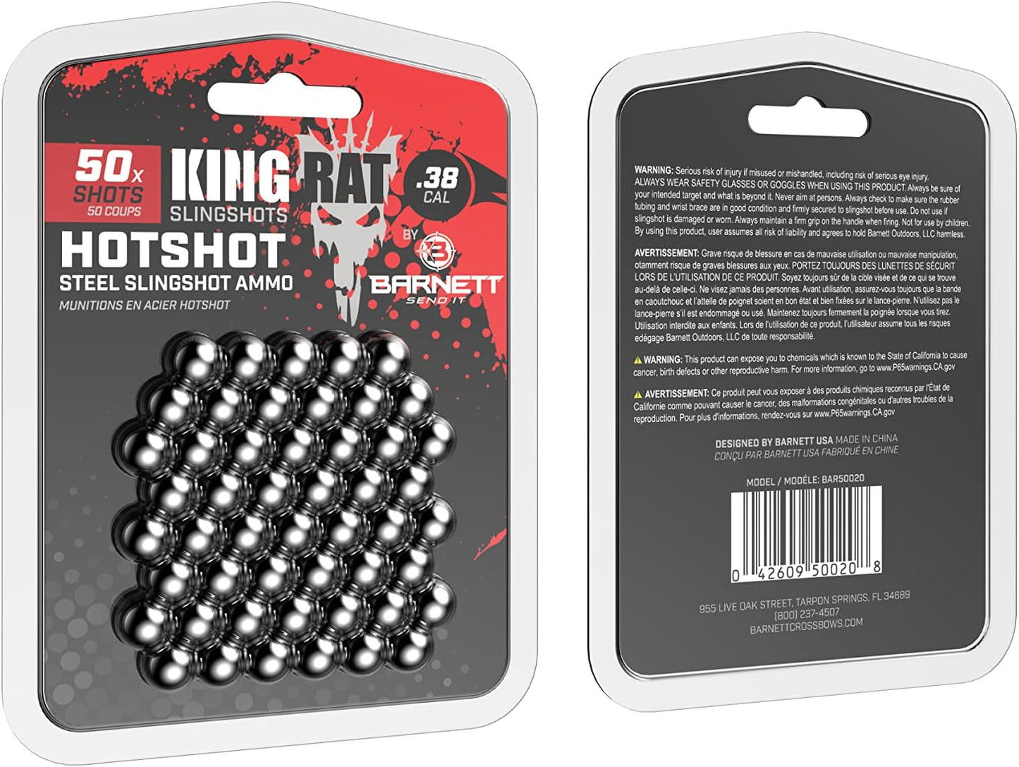 Barnett King Rat Slingshots, Stainless Steel Slingshot Ammo Slingshots, Hunting Quality.38 Caliber, 50 Count,Silver