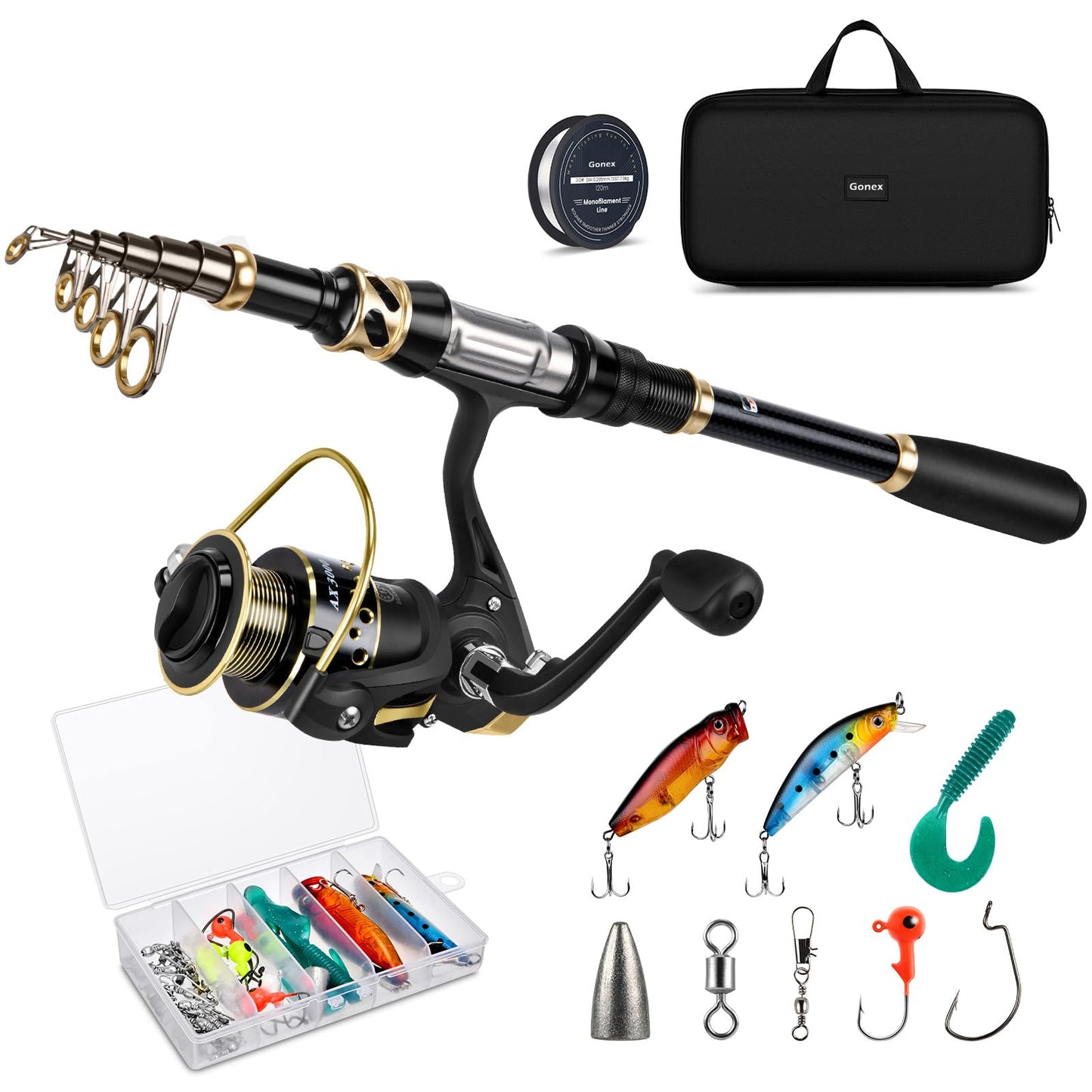 Fishing Rod and Reel Combo Telescopic Pole Set with Fishing Line, Fishing Lures Kit and Carrier Bag for Sea Saltwater Freshwater, 6/7/8/9 Feet