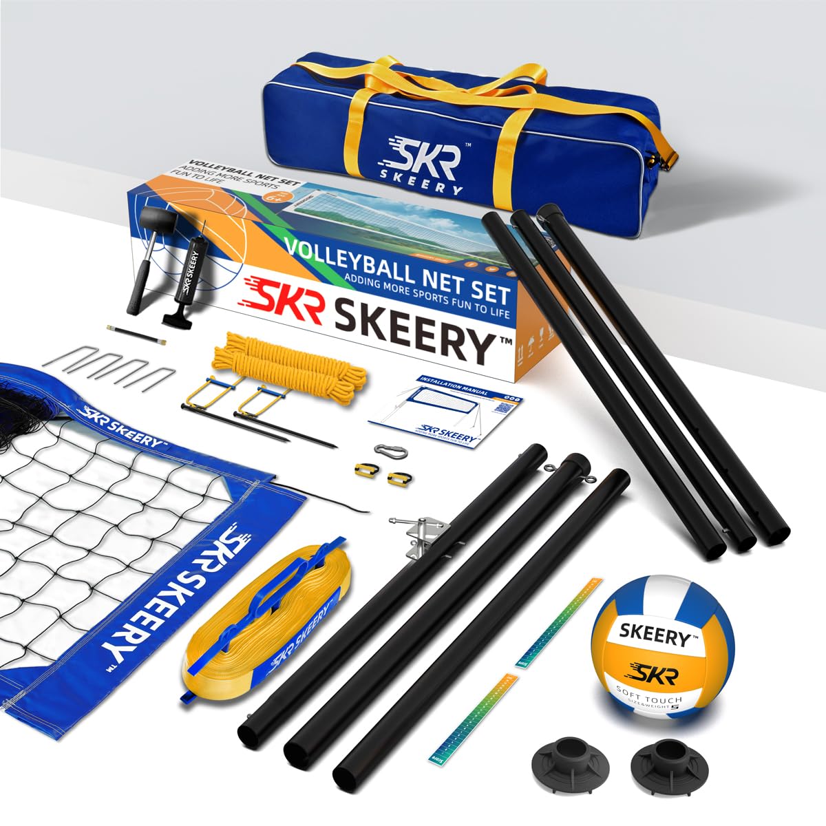 SKEERY Outdoor Heavy Duty Volleyball Net Set, Anti-Sag Design, Adjustable Aluminum Poles, Portable Volleyball Net for Backyard,Grass and Beach(Blue)