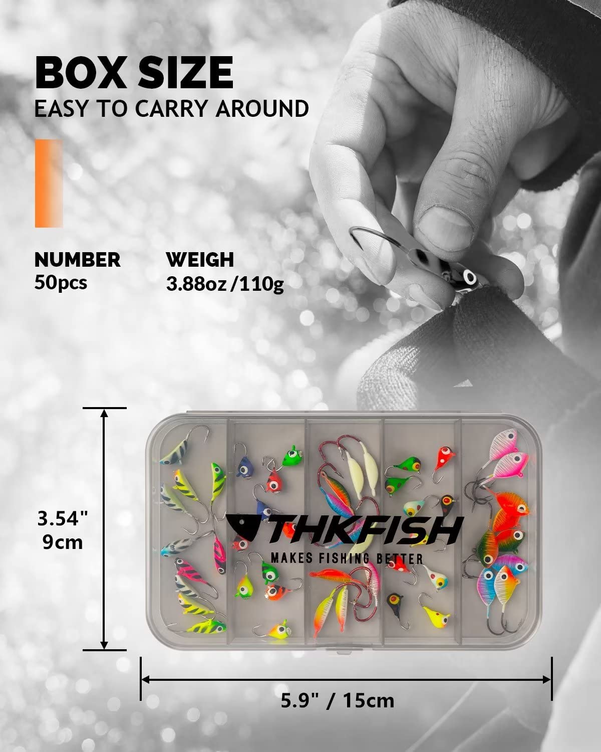 THKFISH Ice Fishing Jigs Kit Ice Fishing Lures for Walleye Perch Jigs Heads for Ice Fishing Tackle Panfish Crappie Jigs 50PCS/31PCS
