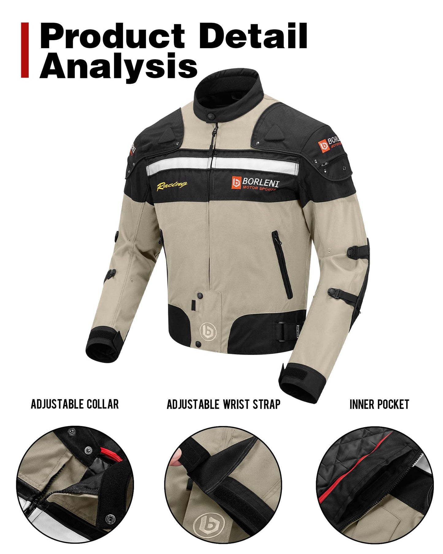 BORLENI Motorcycle Jacket Motorbike Riding Jacket Windproof Motorcycle Full Body Protective Gear Armor