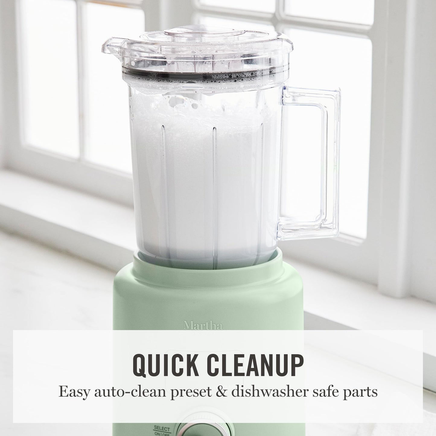 Martha Stewart 50oz Countertop Blender, Smoothie, Margarita & Ice Crushing Blender, BPA-Free Pitcher, 3 Speeds, 5 Presets, Auto-Clean Function, Dishwasher Safe, Stainless Steel Blades, Sky Blue