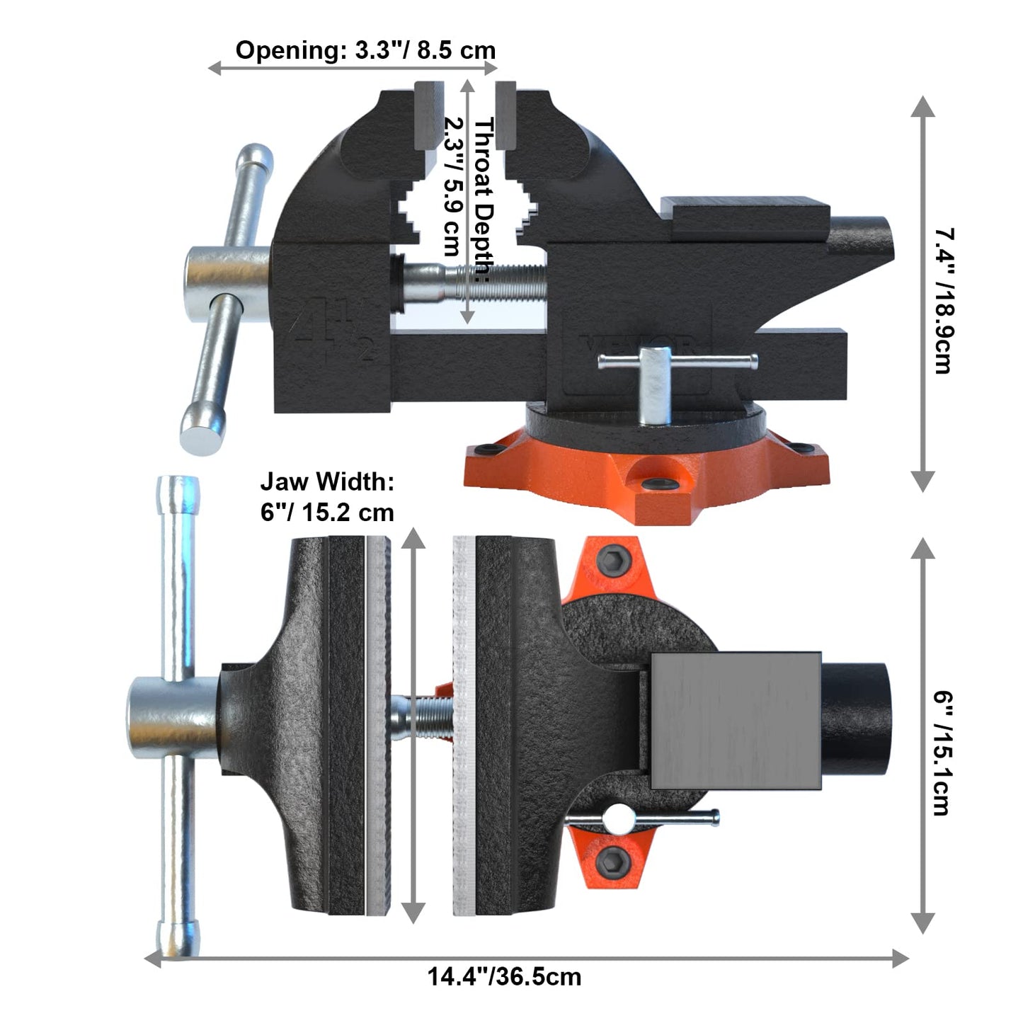 VEVOR Bench Vise, 6-inch Jaw Width 5.9-inch Jaw Opening, 360-Degree Swivel Locking Base Multipurpose Vise w/Anvil, Heavy Duty Ductile Iron Workbench Vise w/Bolts & Nuts, for Drilling, Pipe Cutting