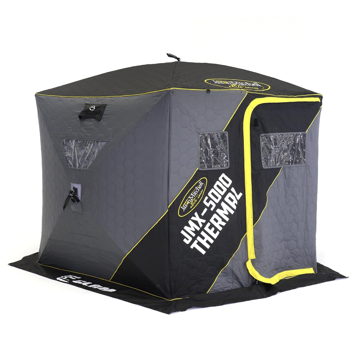 CLAM Portable Fishing Angler Thermal Hub Shelter Tent with Anchor Straps, Carrying Bag