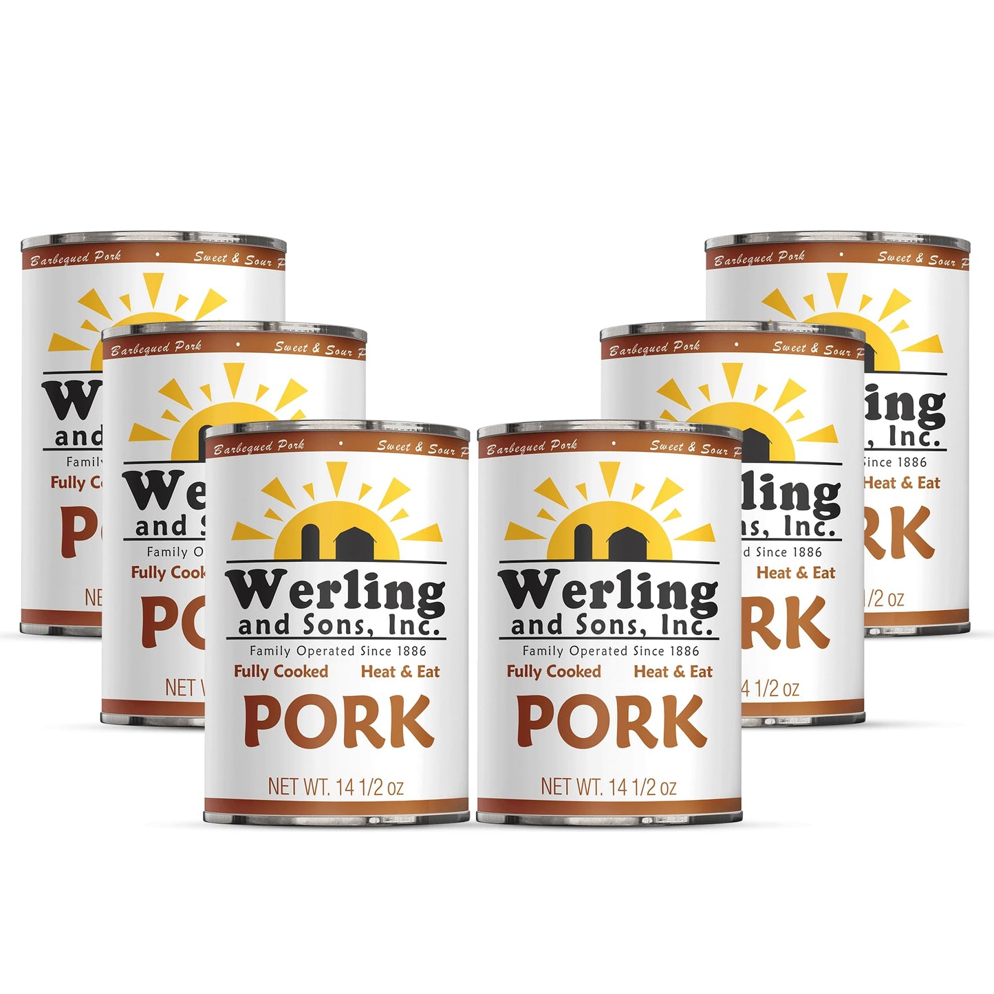 Werling & Sons Canned Pork 14.5 Oz Fully Cooked Ready to Eat Canned Meat Premium Quality Shelf Stable No Refrigeration Needed Perfect for Emergency Storage Camping Survival Canned Food Pack of 12