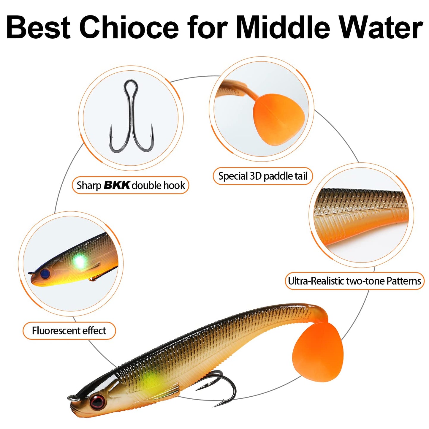 TRUSCEND Easy Catch Pre-Rigged Soft Lures, Vibrating Swim Action, Trembly Sinking Move, Amazing Soft Swimbait for Family Fishing, Well-Made Fishing Lures for Bass Trout Crappie Walleye Pike Redfish
