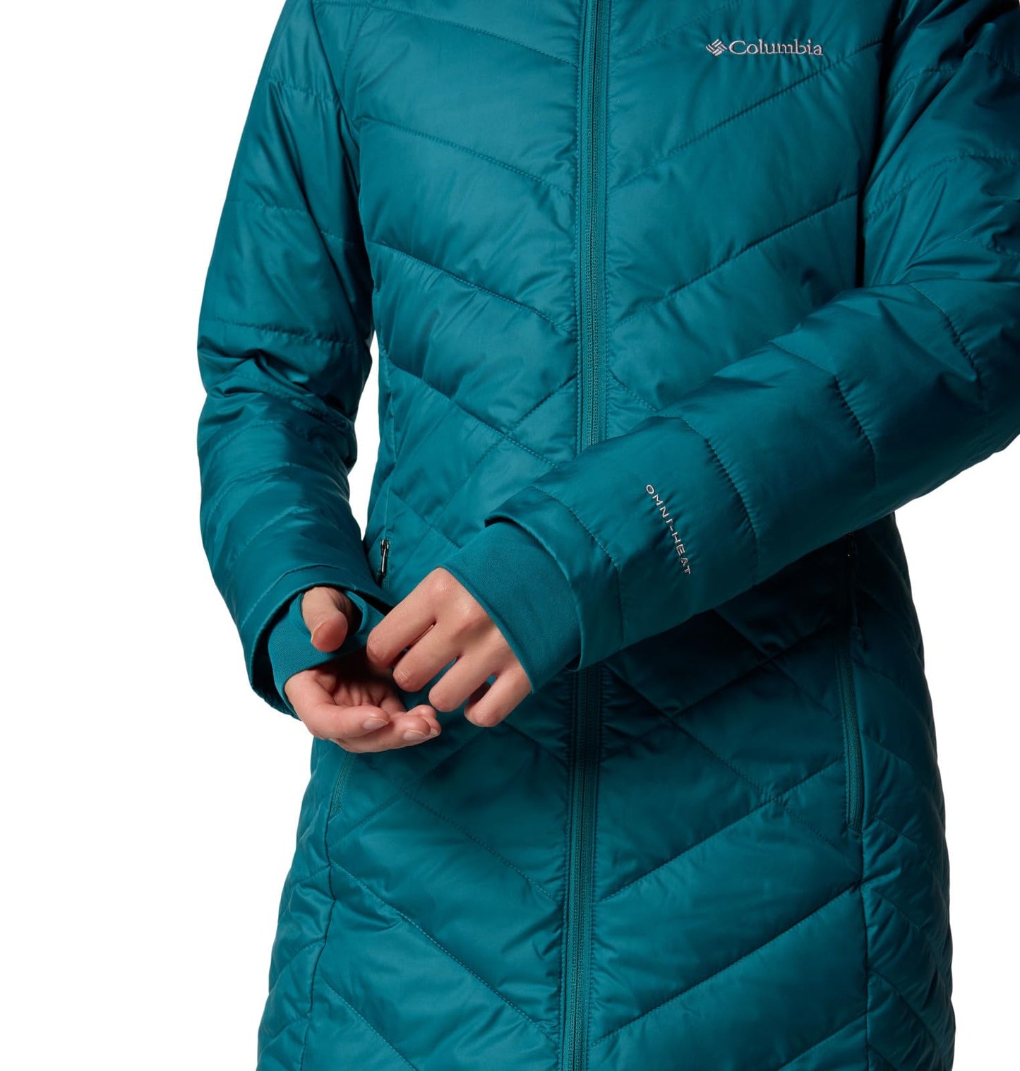 Columbia Womens Heavenly Long Hooded Puffer Jacket, River Blue, X-Small