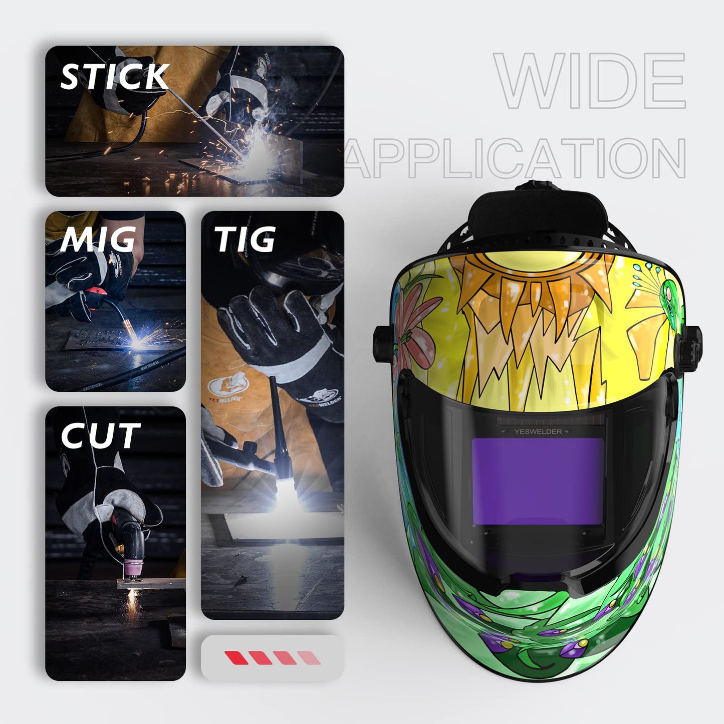 YESWELDER Large Viewing True Color Solar Powered Auto Darkening Welding Helmet with SIDE VIEW, 4 Arc Sensor Wide Shade 4/5-9/9-13 Welder Mask for TIG MIG ARC Grinding Plasma LYG-Q800D