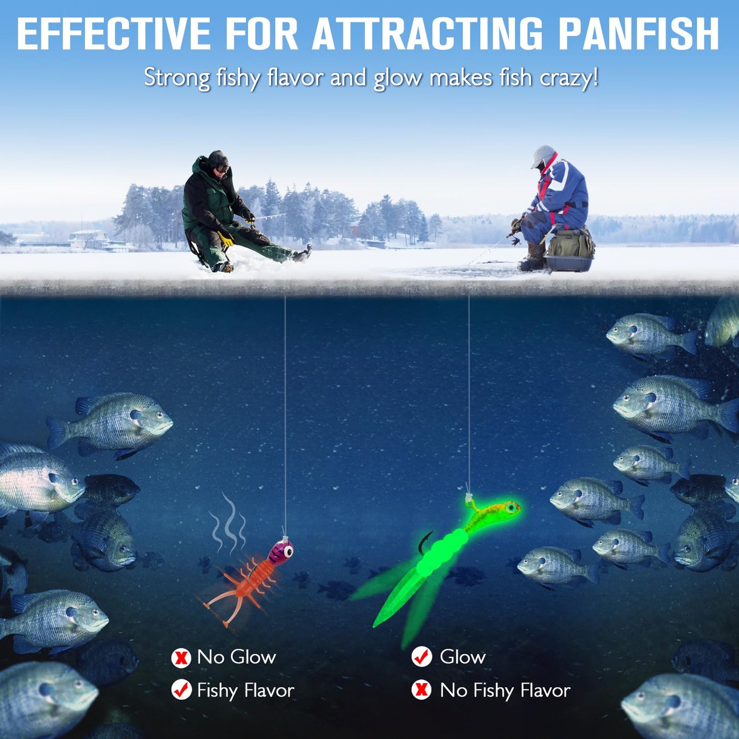 Dovesun Ice Fishing Jigs Kit, Ice Fishing Lures Glow in The Dark Ice Jigs | Soft Baits Ice Fishing Jig Heads Walleye Crappie Jigs Set 20-93Pcs