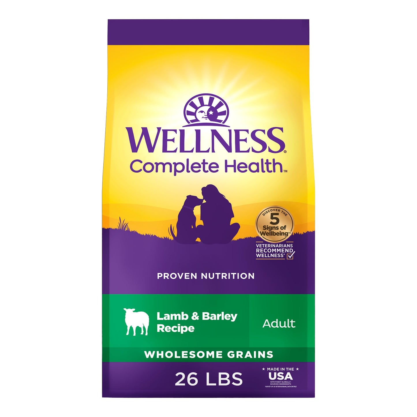 Wellness Complete Health Dry Dog Food, Wholesome Grains, Natural, Lamb & Barley Recipe, (30-Pound Bag)