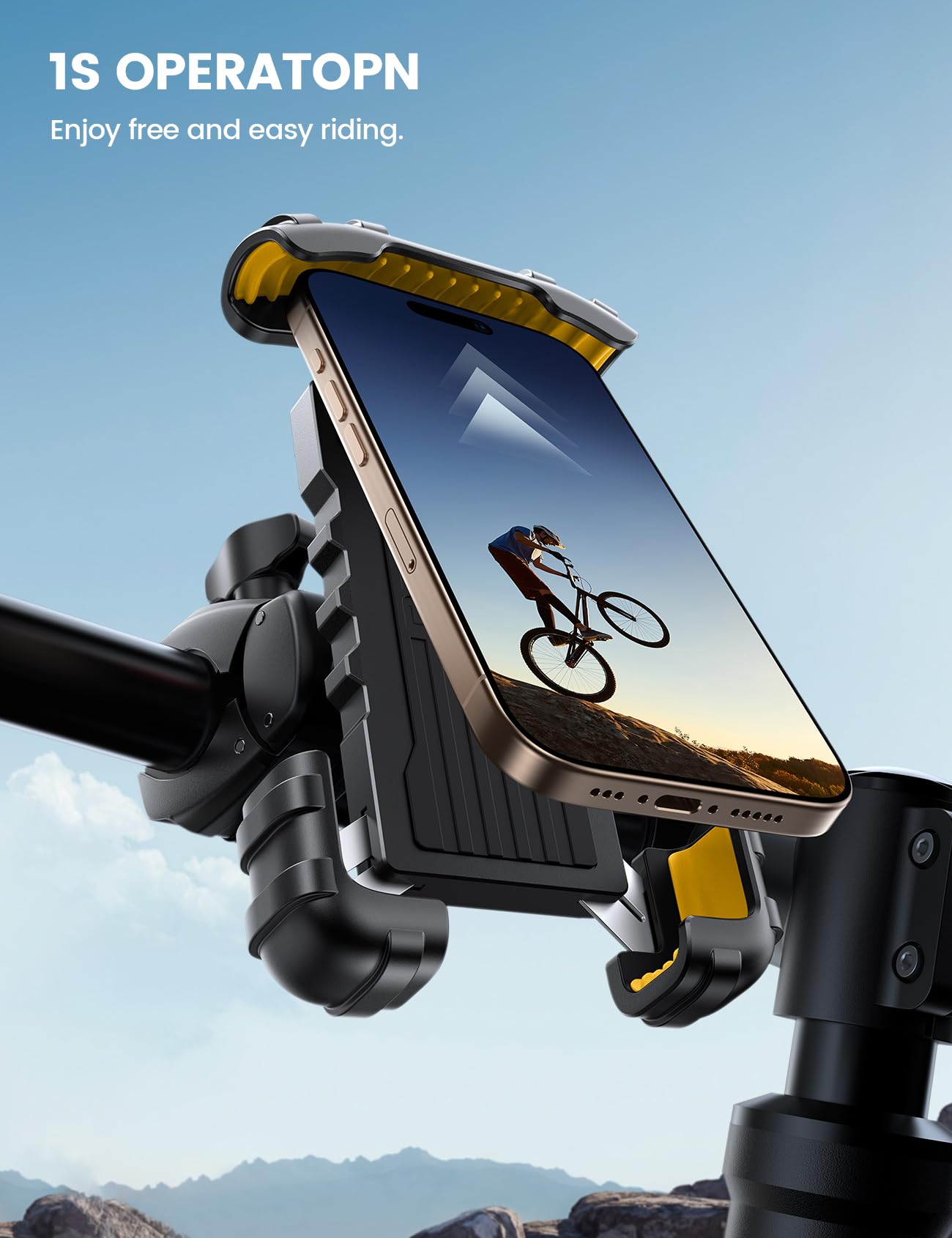 Lamicall Bike Phone Holder Mount - Motorcycle Handlebar Phone Mount Clamp, One Hand Operation, ATV Scooter Phone Clip for iPhone 16/15 Pro Max / 14 Plus, Galaxy S10 and 4.7-6.8" Cellphone, Black