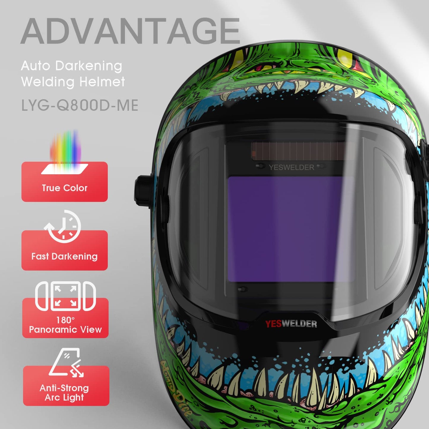 YESWELDER Large Viewing True Color Solar Powered Auto Darkening Welding Helmet with SIDE VIEW, 4 Arc Sensor Wide Shade 4/5-9/9-13 Welder Mask for TIG MIG ARC Grinding Plasma LYG-Q800D