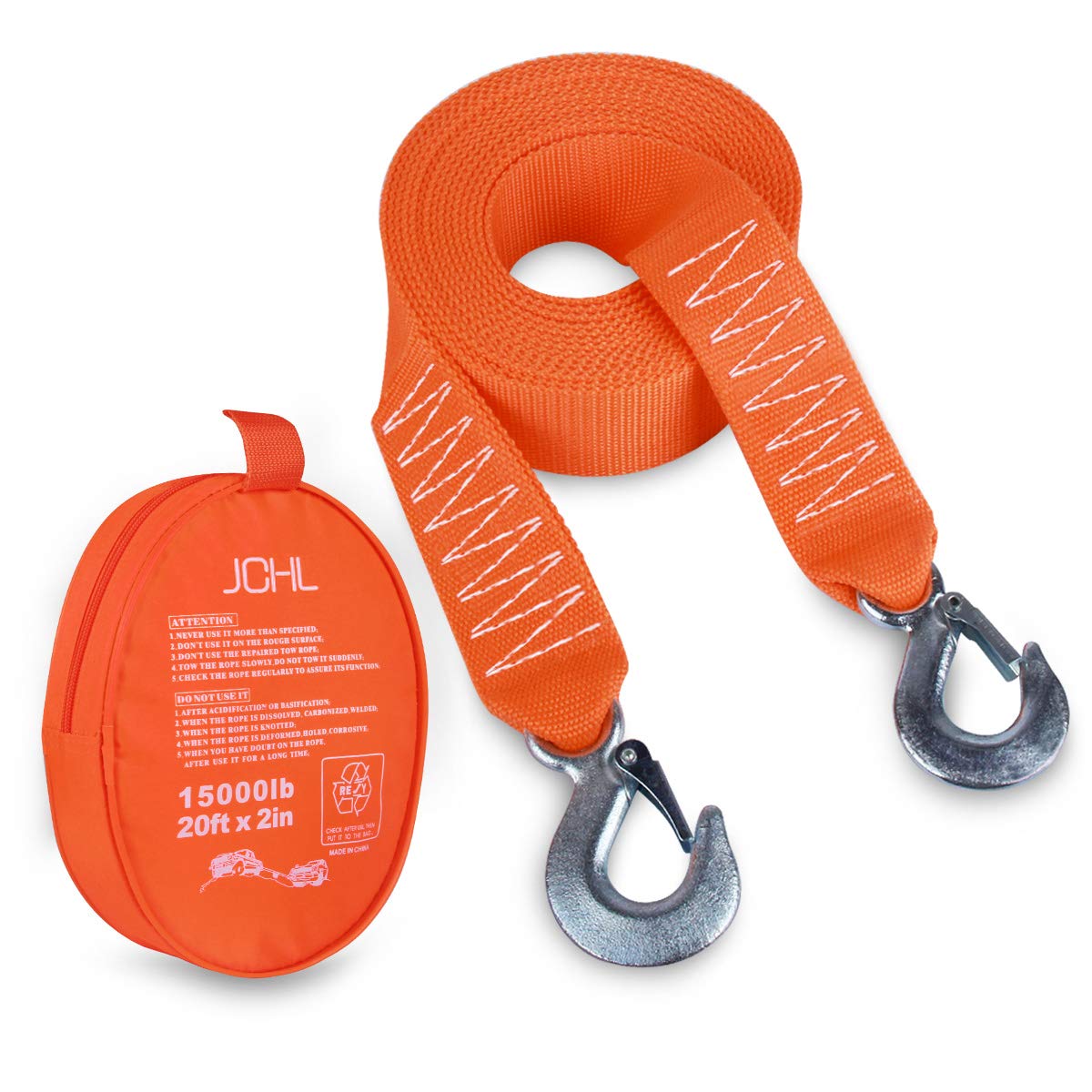 Tow Strap with Hooks 2in X20Ft Recovery Strap 10,000LB Break Strengthened Towing Rope for Towing Vehicles in Roadside Emergency