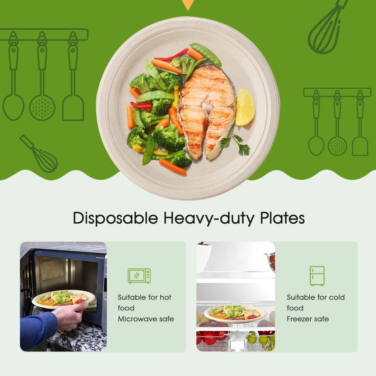 ECOLipak 100% Compostable 10 Inch Heavy Duty Paper Plates, 150 Pack Disposable Biodegradable Eco-friendly Sugarcane Bagasse Plates for Dinner Party(White)