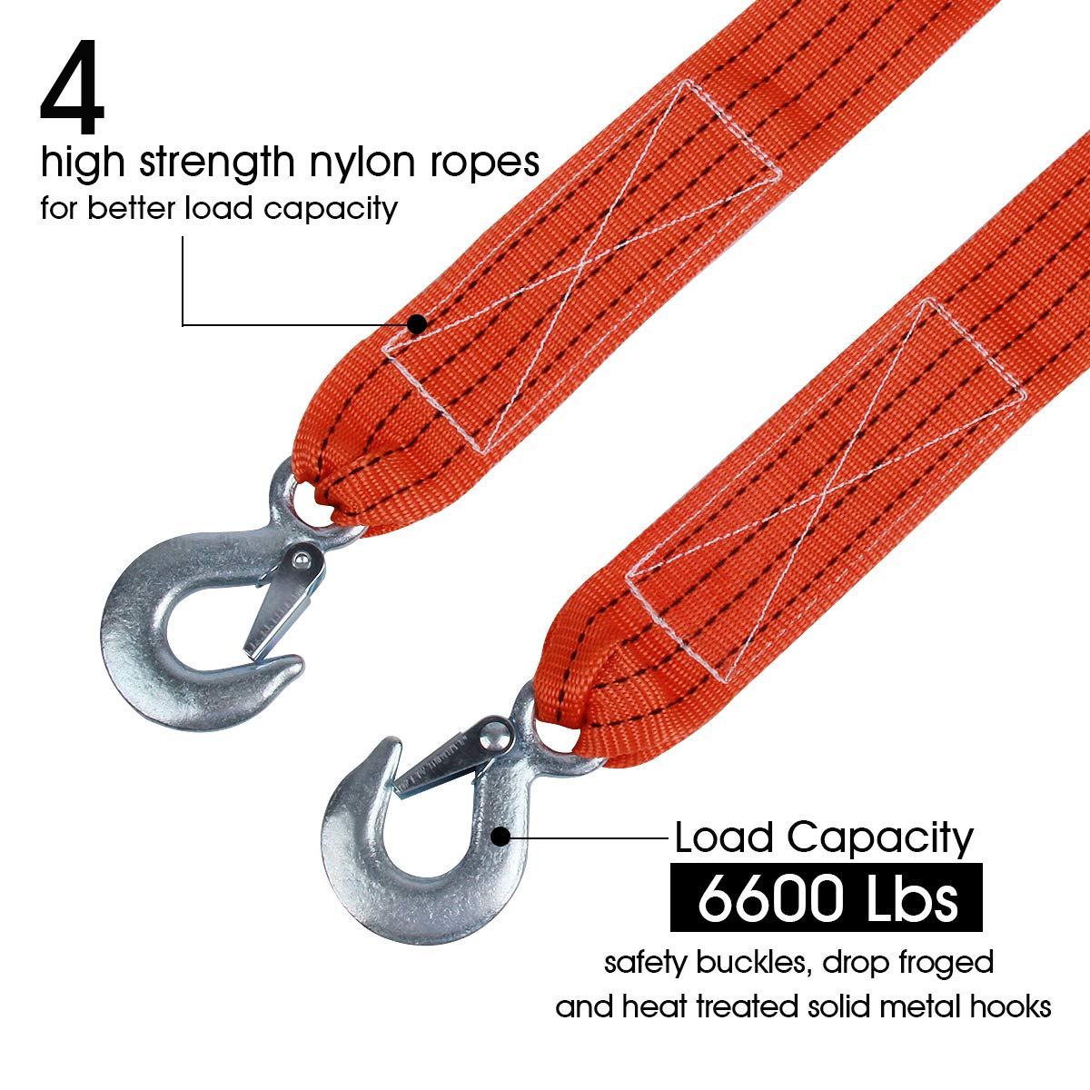 Tow Strap with Hooks 2in X20Ft Recovery Strap 10,000LB Break Strengthened Towing Rope for Towing Vehicles in Roadside Emergency