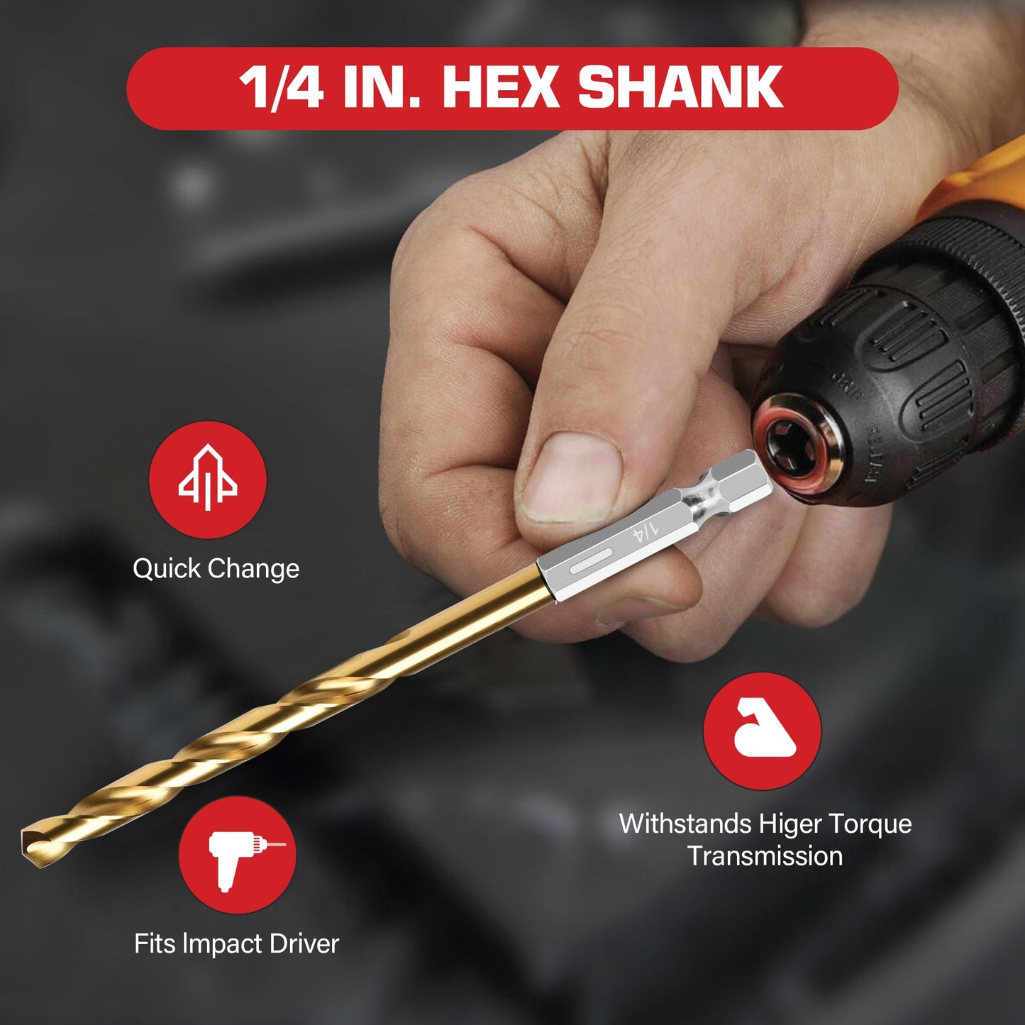 99PC Drill Bit Set, 135° Tip Titanium Coated High Speed Steel, Twist Drill Bit Kit for Iron, Aluminum Alloy, Copper, Wood, Plastic, with Storage Case 1/16"-3/8"