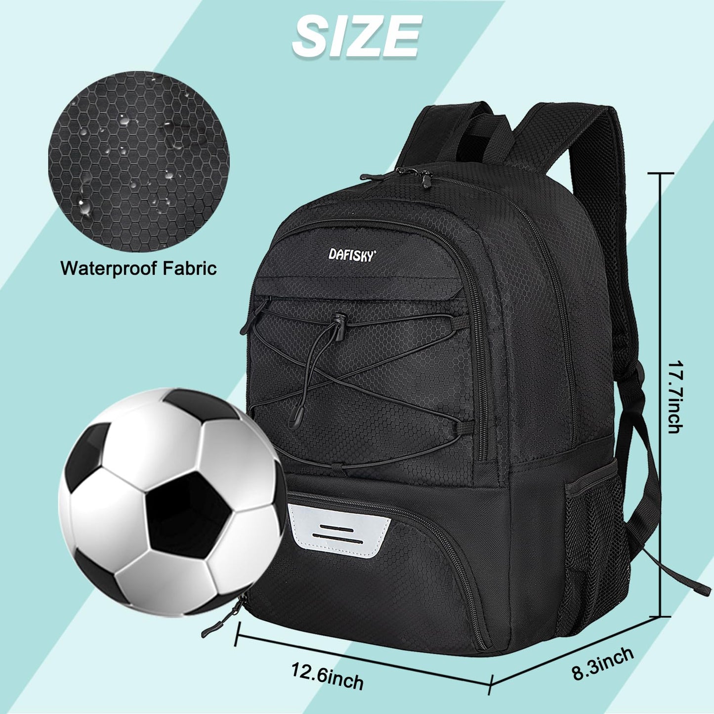 DAFISKY Youth Soccer Backpack - Soccer Bag with Shoes and Ball Compartment Sports Bag for Basketball Volleyball Football, Black