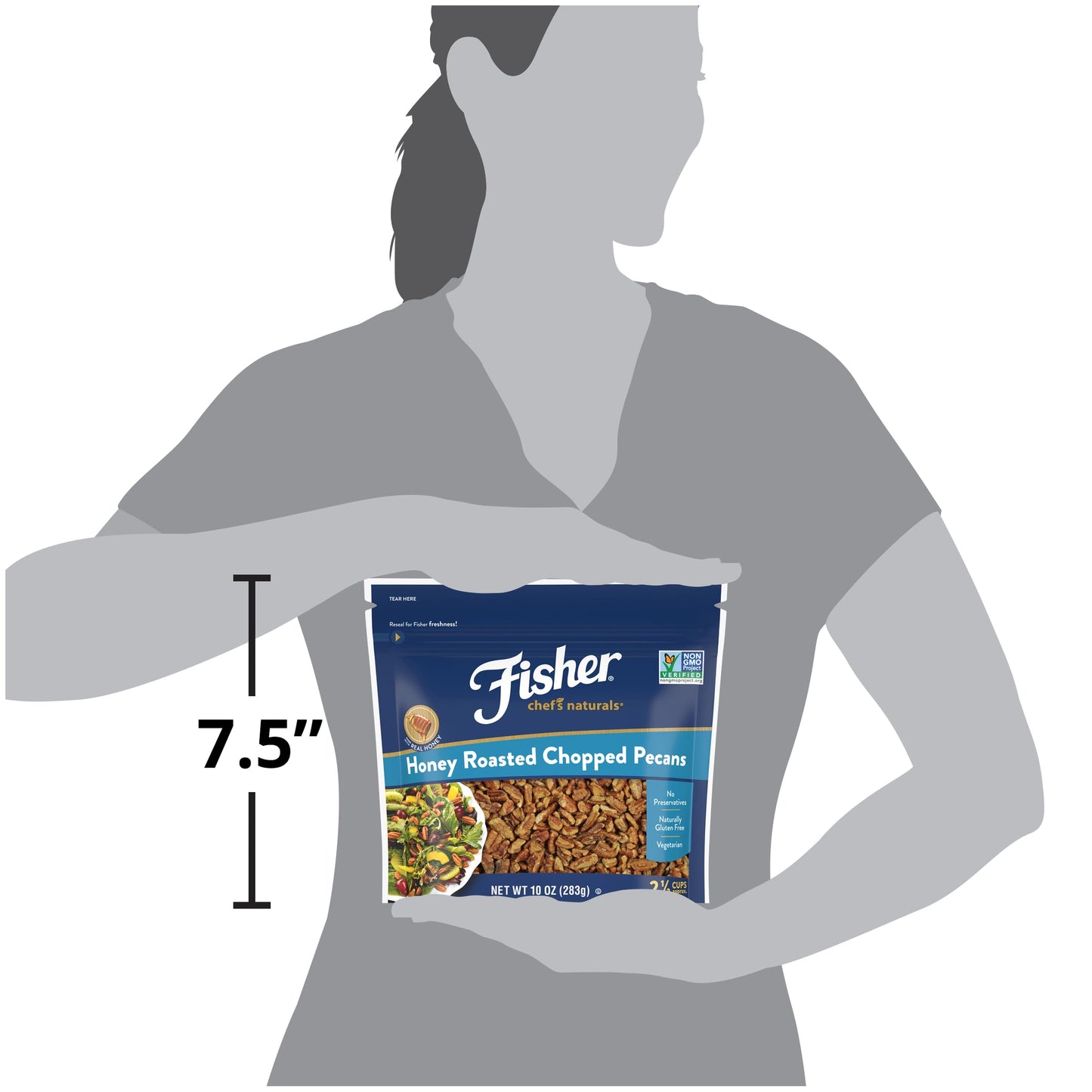 Fisher Chef's Naturals Pecan Halves 24 oz Resealable Bag, Unsalted Raw Nuts for Cooking, Baking & Snacking, Healthy Snacks for Adults, Vegan Protein, Keto Snack, Gluten Free Raw Pecans Halves