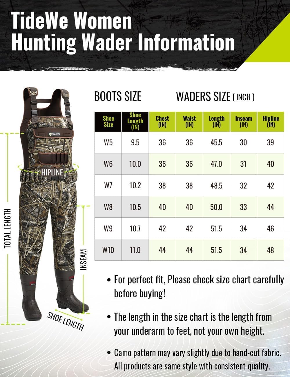 TIDEWE Hunting Waders for Women with 600G Insulated Waterproof Rubber Boots, 3.5mm Neoprene Chest Waders for Fishing and Hunting