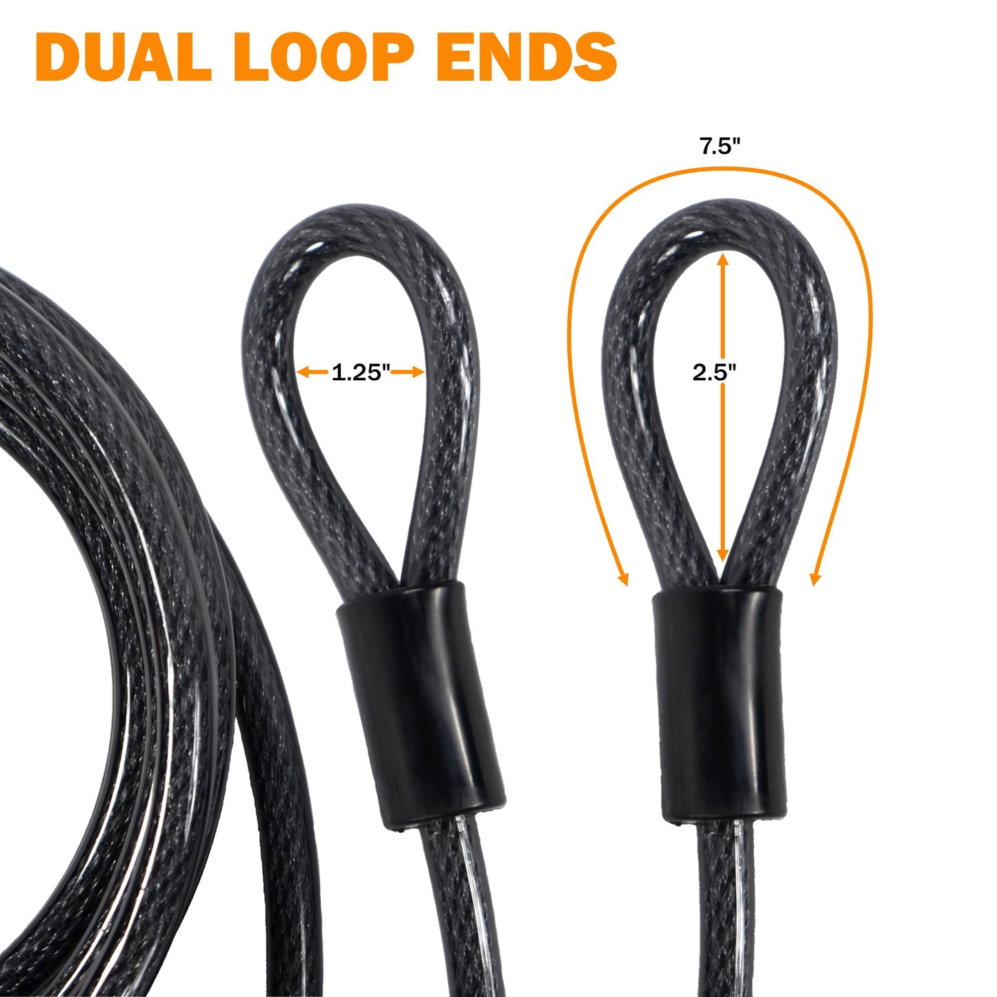 Lumintrail 12mm (1/2 inch) Heavy-Duty Security Cable, Vinyl Coated Braided Steel with Sealed Looped Ends (4', 7', 10', 15' or 30') (7-FT)