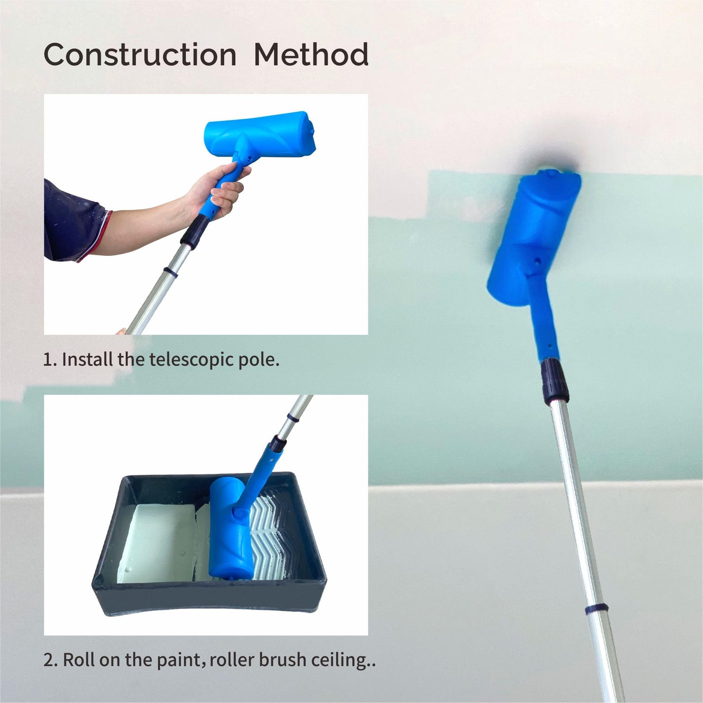 10 Inch Ceiling Paint Roller with Shield Roller and Shield with Adjustable Head Ceiling Paint Roller No DripRoller Without Splatter Paint Brush for Painting Ceilings Walls(EL01152)