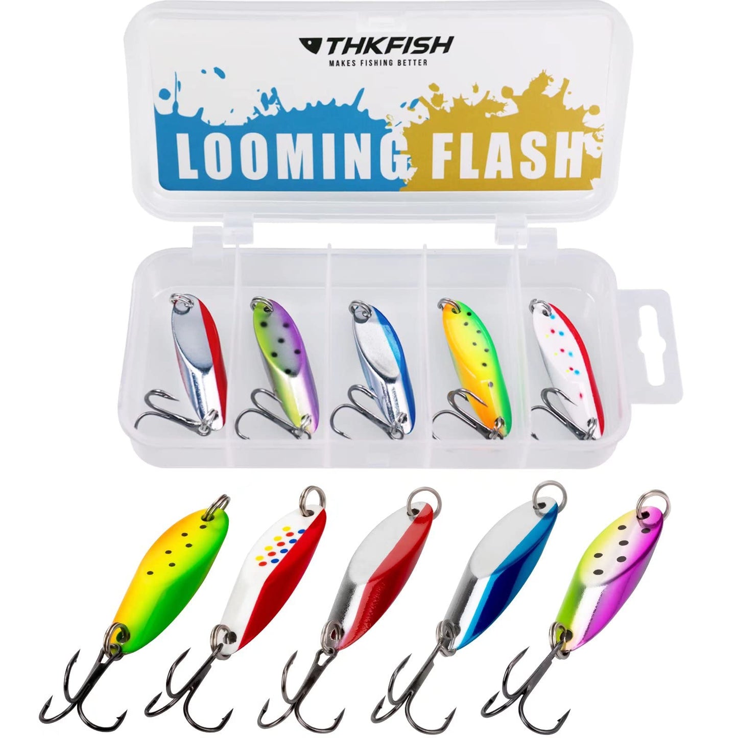 THKFISH Fishing Lures Trout Lures Fishing Spoons Lures for Trout Pike Bass Crappie Walleye 1/8oz 1/5oz 1/4oz 3/8oz 1/2oz 3/4oz 5pcs