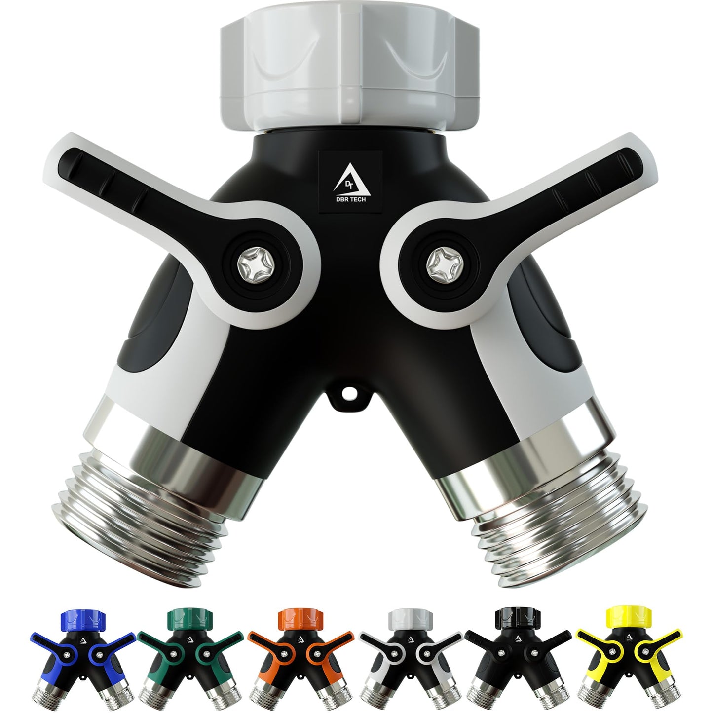 Hose Splitter 2 Way, Heavy Duty Metal Connector, Two Way Garden Hose Splitter, High Flow Spigot Faucet Bib Adapter, Solid Double Y Shut Off Valve for Outdoor Gardening Hoses, Orange