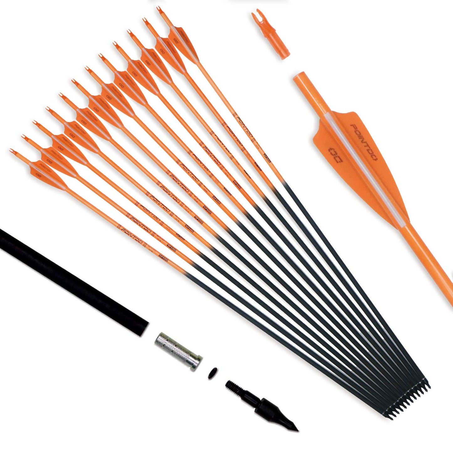 30inch Carbon Arrow Fluorescence Color Targeting and Practice and Hunting Arrows for Compound Bow and Recurve Bow with Removable Tips(Pack of 12)