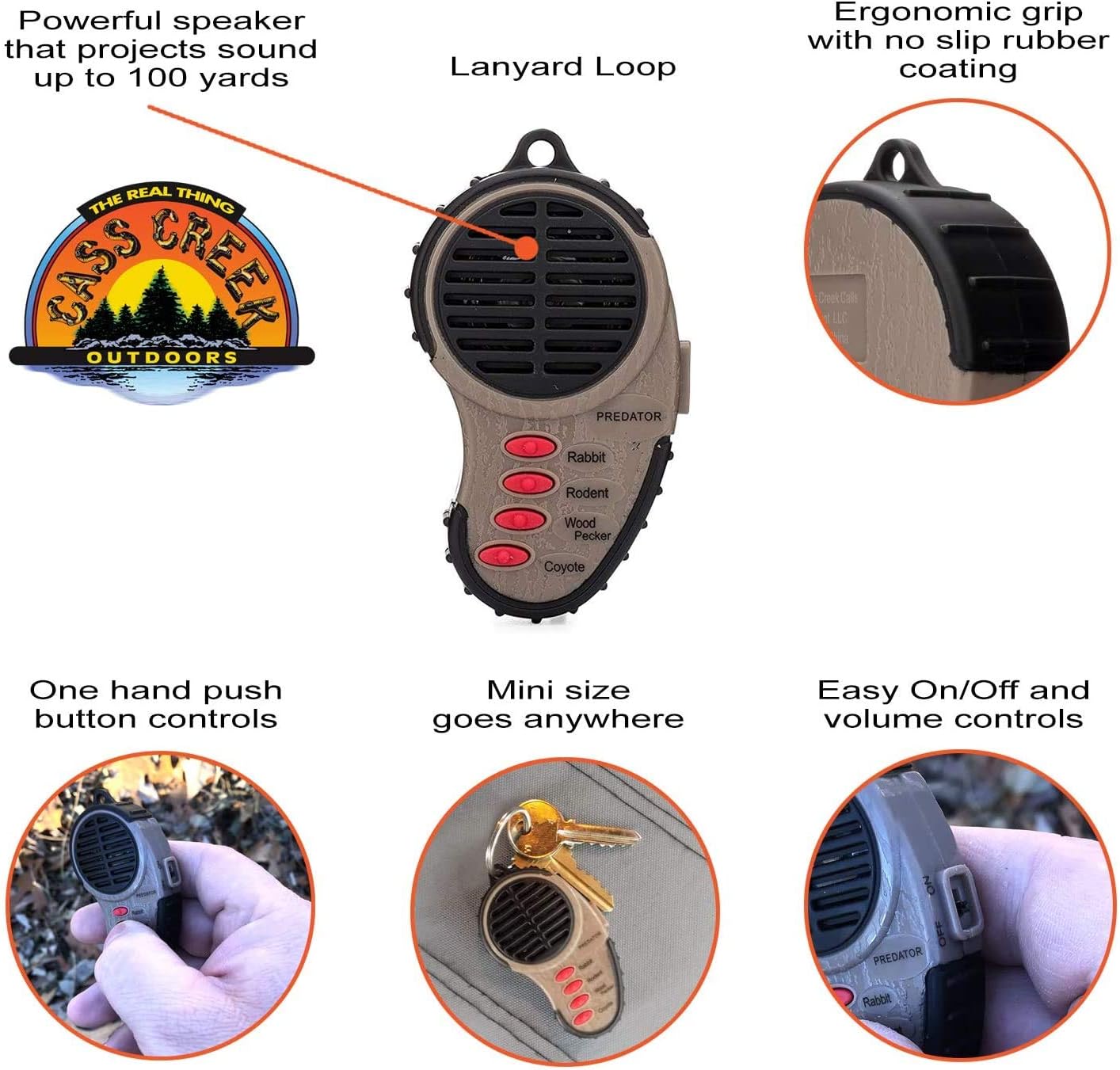 Cass Creek - Mini Predator Call - CC334 - Handheld Electronic Predator Call - Coyote Call Brown, 5.5" x 3.75" x .75"