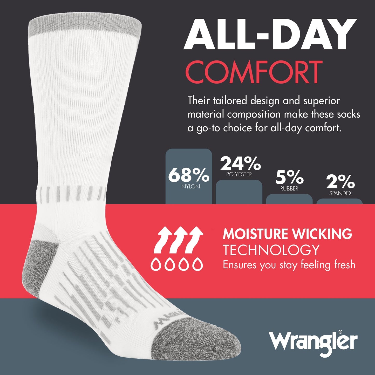 Wrangler - Peak Men's Crew Socks - Durable Half Cushion Socks with Arch Support