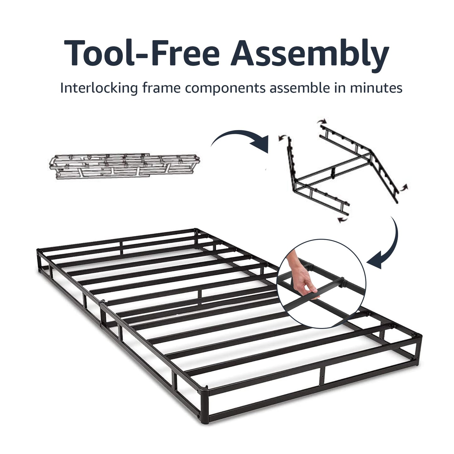 Amazon Basics Smart Box Spring Bed Base, 9-Inch Height Mattress Foundation, Tool-Free Easy Assembly, Strong Support, Queen, 79"L x 59.5"W x 9"H, White