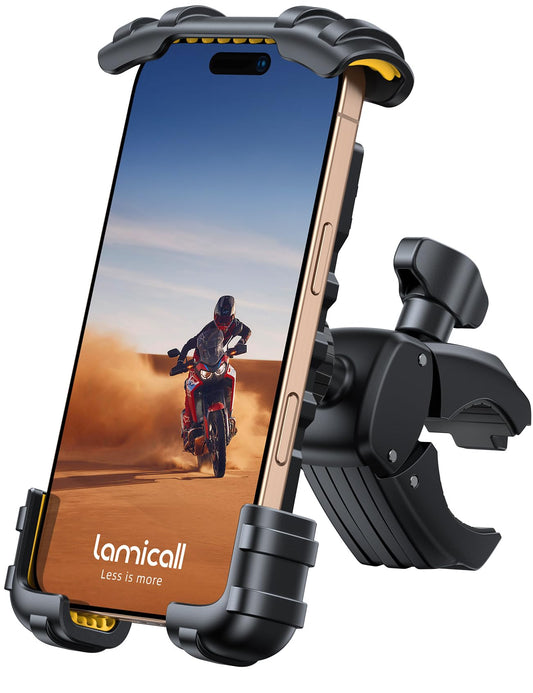 Lamicall Bike Phone Holder Mount - Motorcycle Handlebar Phone Mount Clamp, One Hand Operation, ATV Scooter Phone Clip for iPhone 16/15 Pro Max / 14 Plus, Galaxy S10 and 4.7-6.8" Cellphone, Black