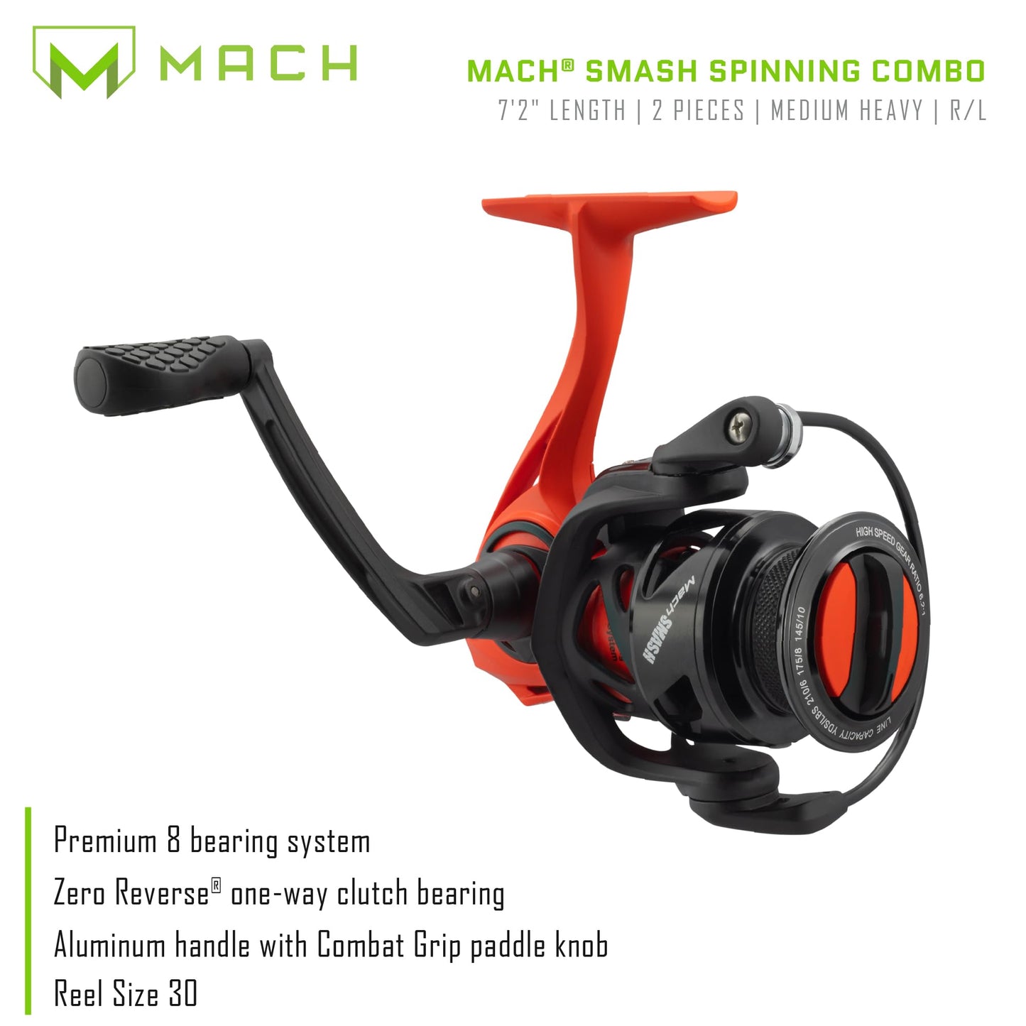 Lew's MACH Smash Spinning Reel and Fishing Rod Combo, Premium IM6 Graphite Blank Fishing Rod, Right or Left-Hand Retrieve, Split-Grip Winn Dri-Tac Handle and EVA Base, Black/Neon Red