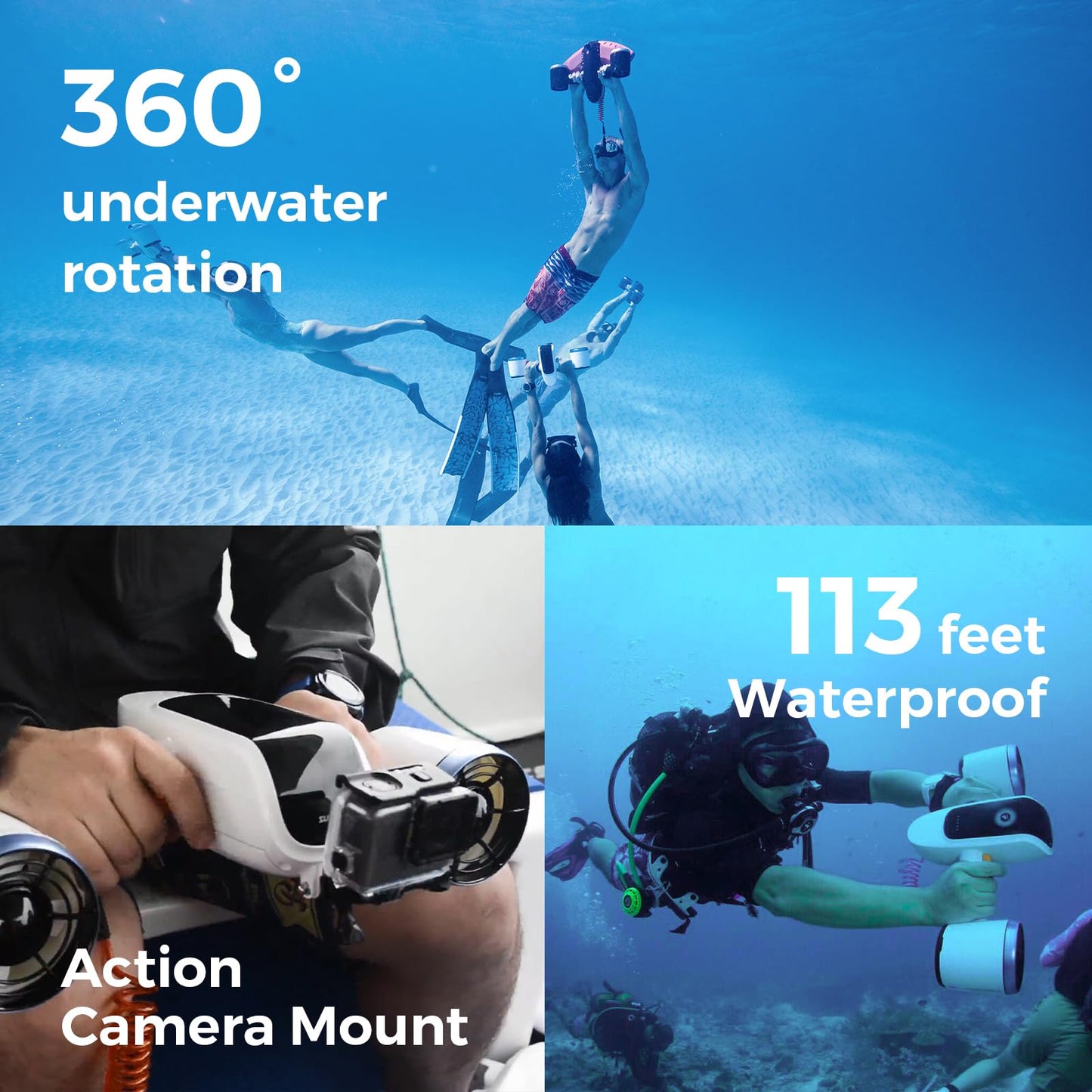 Sublue Mix Underwater Scooter with Action Camera Mount 30 Minutes 40M Waterproof Dual Motors Water Sports Swimming Pool Diving Snorkeling Water Scooter for Kids Adults (Arctic White)