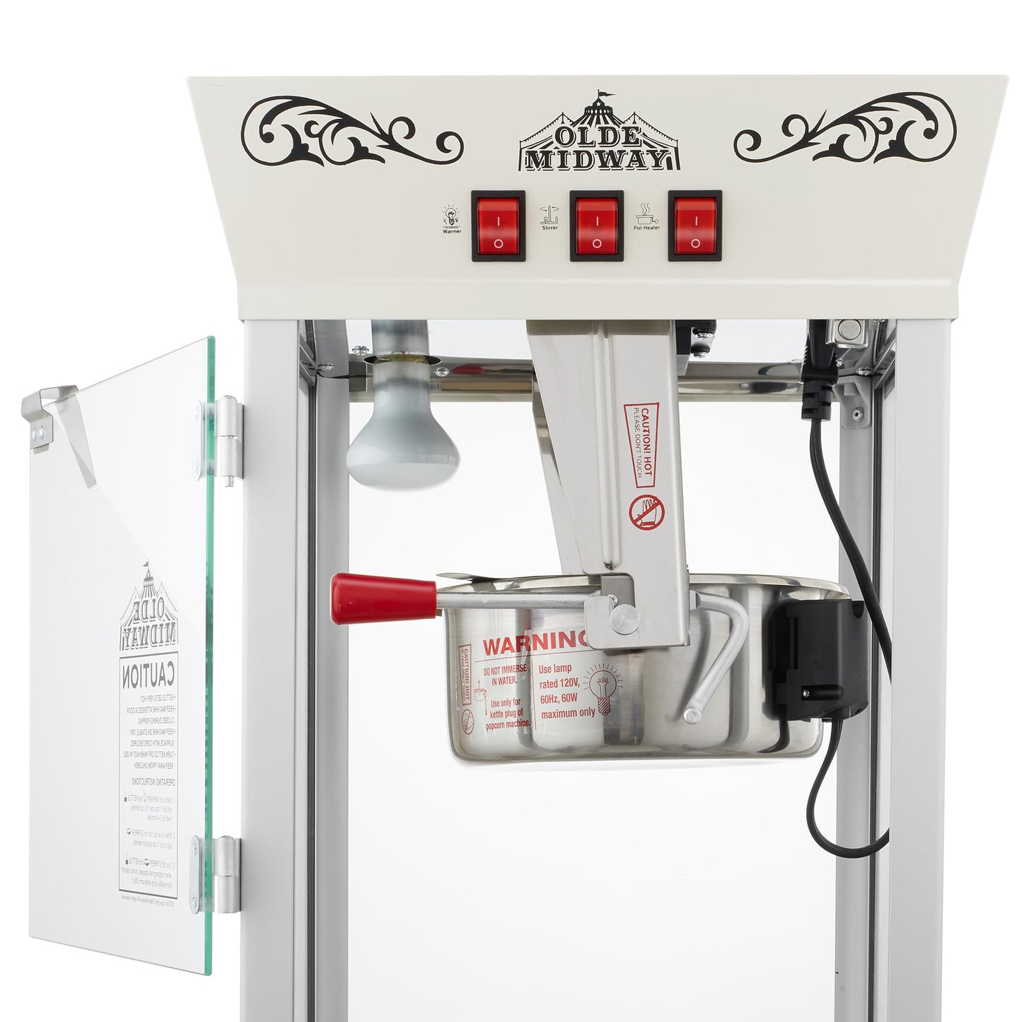 Olde Midway Movie Theater-Style Popcorn Machine Maker with Cart and 10-Ounce Kettle - Red, Vintage-Style Popper on Wheels
