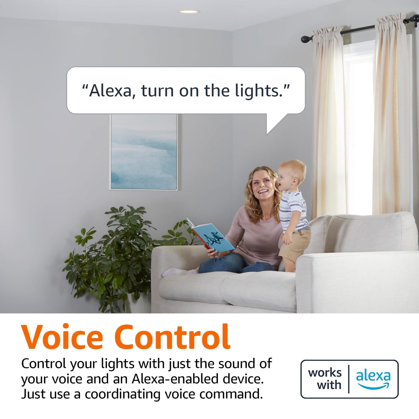 Amazon Basics Smart BR30 LED Light Bulbs, Color Changing, 9W (60W Equivalent), 800LM, Energy Efficient, Voice Control, Works with Alexa Only, 2.4 GHz Wi-Fi, No Hub Required, 4-Pack