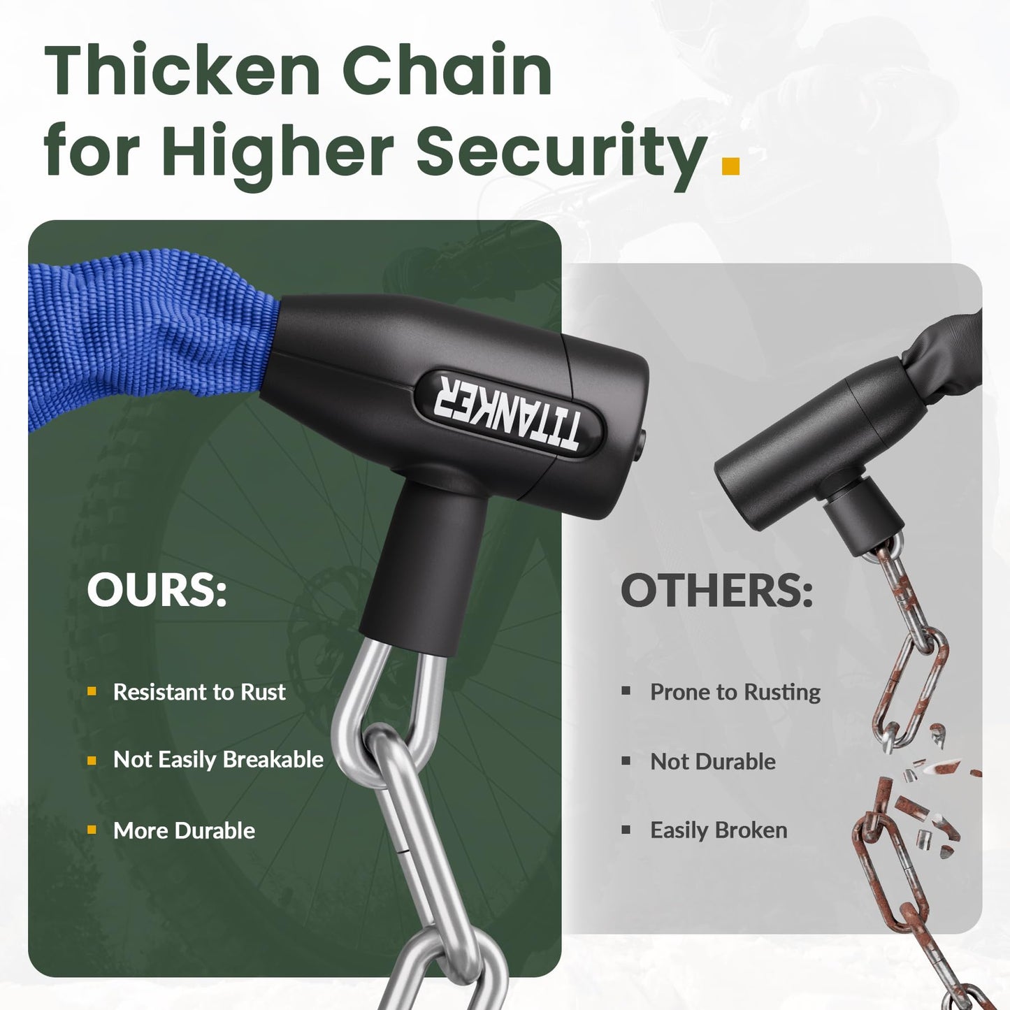 Titanker Bike Chain Lock with Keys, 3.3 Feet Security Heavy Duty Anti-Theft Bicycle Chain Locks for Bike, Motorcycle, Bicycle, Door, Gate, Fence, Grill (6mm, 8mm, 10mm Thick Chain)