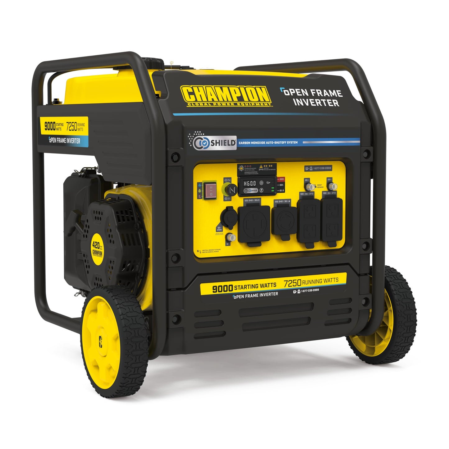 Champion Power Equipment 9000-Watt Electric Start Tri Fuel Home Backup Portable Open Frame Inverter Generator with Quiet Technology and CO Shield