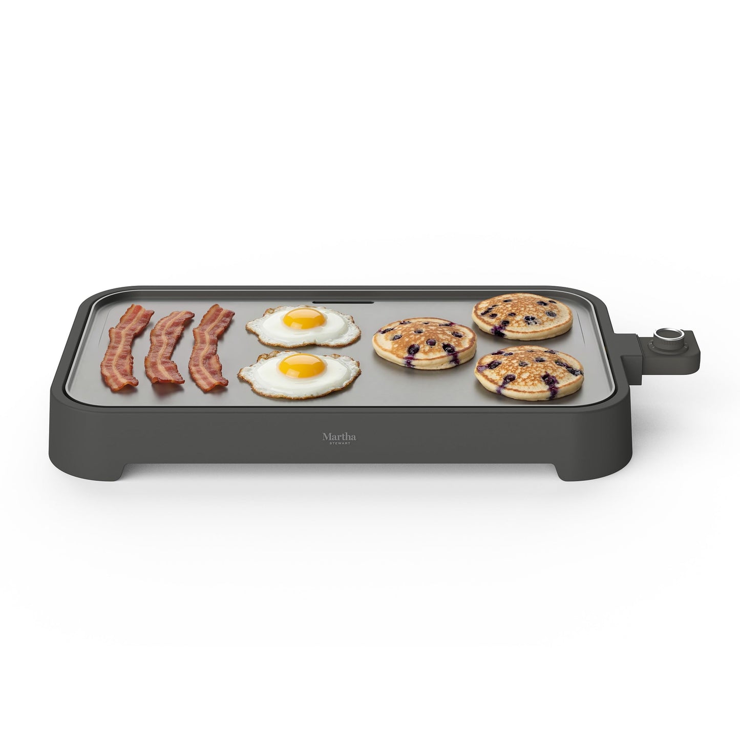 Martha Stewart 12” x 22” Electric Griddle, XL Ceramic Nonstick Flat Top Cooking Surface, Adjustable Temperature Dial, Drip Tray, Dishwasher Safe, 1500W Fast Even Heating, Pancakes & Eggs, Linen White