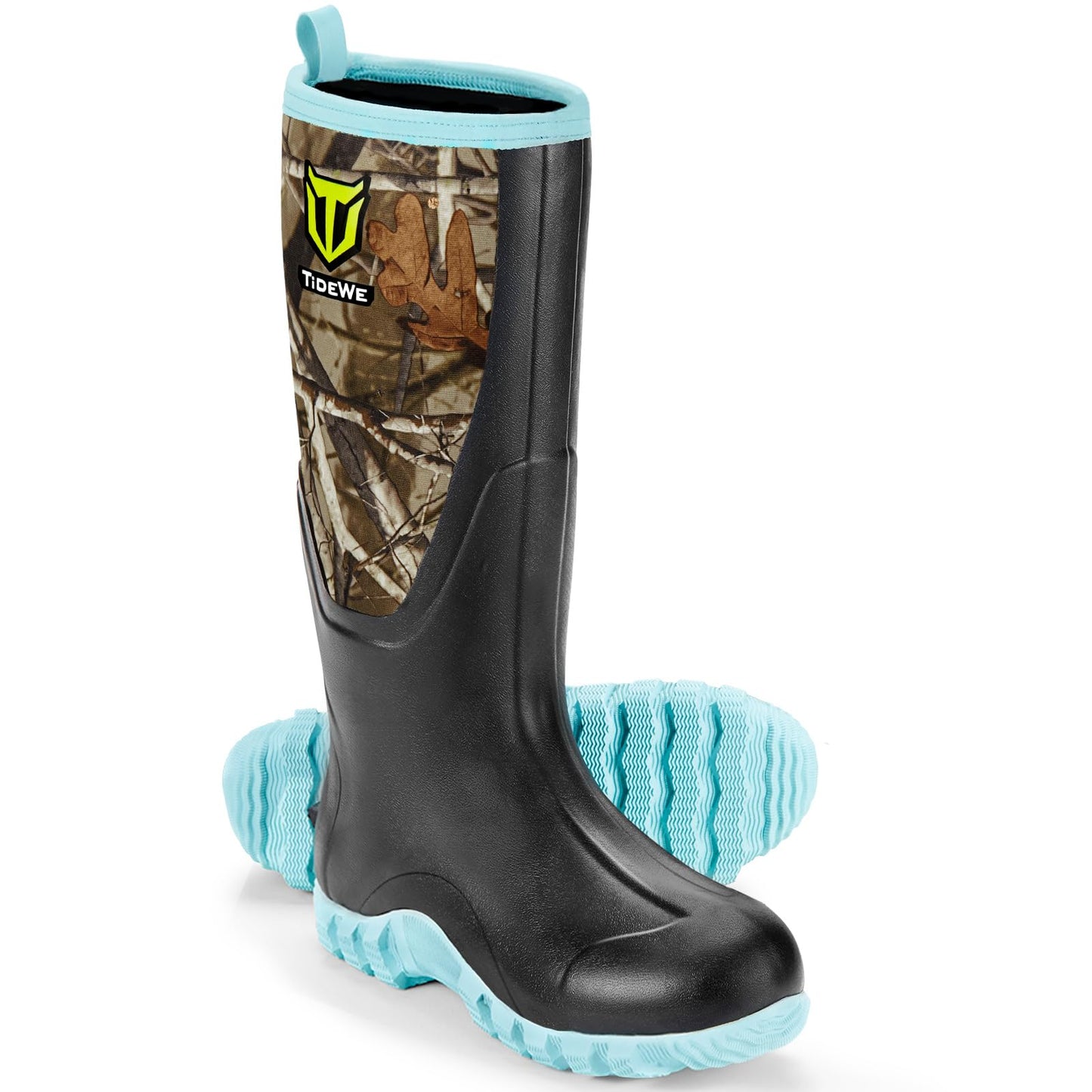 TIDEWE Rubber Boots for Women Multi-Season, Waterproof Rain Boots with Steel Shank, 6mm Neoprene Durable Rubber Outdoor Hunting Boots (Pink & Green)