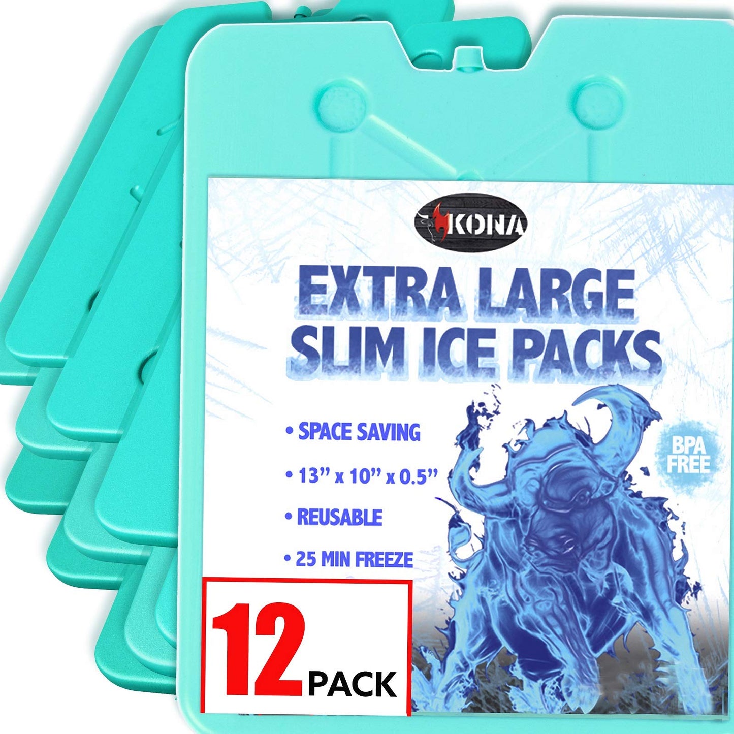 Kona XL Large Cooler Ice Pack - Reusable Long Lasting Dry Ice Packs, 10x13 Inch, 25 Min Freeze