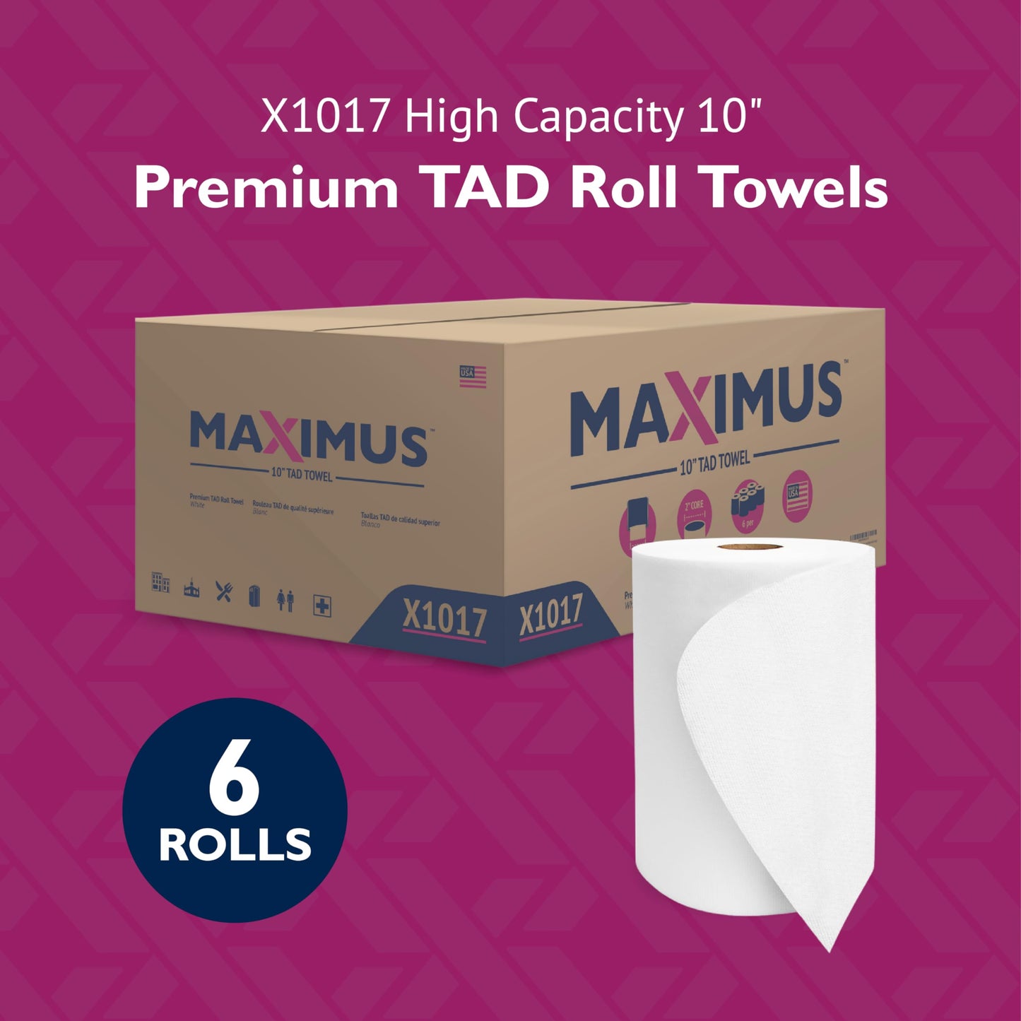 Maximus X0907 Recycled Paper Towels with Superior Absorbency, 10" Commercial Paper Towels Rolls Suitable for Office, Restaurant, and Healthcare Facilities, 6 Rolls Per Case