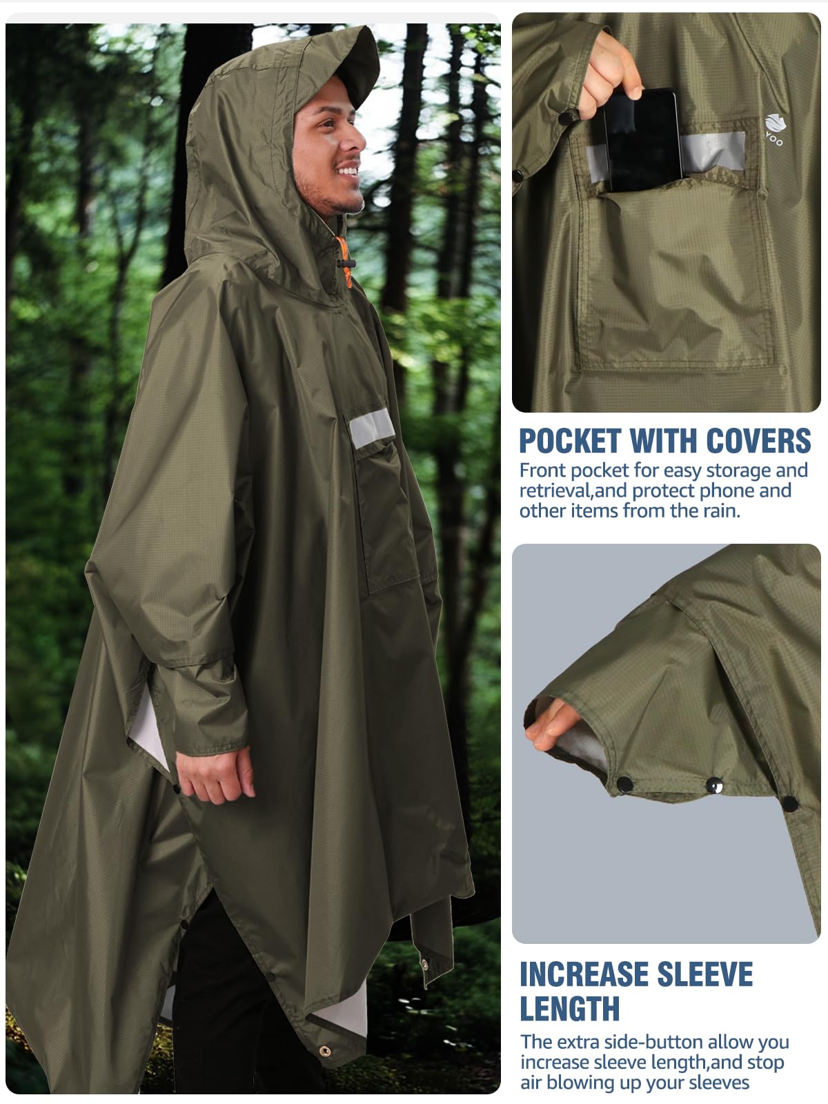ANYOO Hooded Rain Poncho for Adults Waterproof Lightweight Rain Coat for Men Women Reusable Rain Jacket for Emergency Outdoor