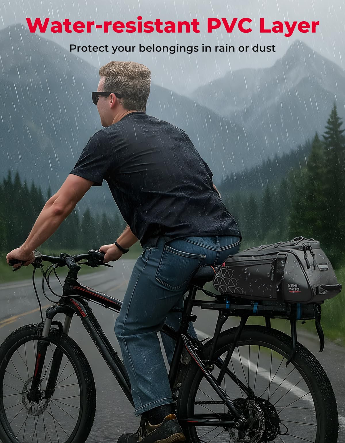 KEMIMOTO Rear Bike Rack Bag - 8L PVC Water Resistant Ebike Bags for Bicycle Rear Rack, Bicycle Trunk Pannier for Commuter Travel Shopping and Cycling (Black)