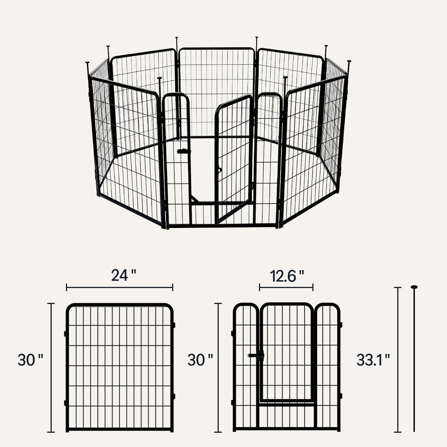 Amazon Basics Dog Playpen, 8 Panels Metal Fence with Door, Foldable for Indoor and Outdoor Use, Suitable for Small to Medium Sized Dogs, 30 Inch Height, Black